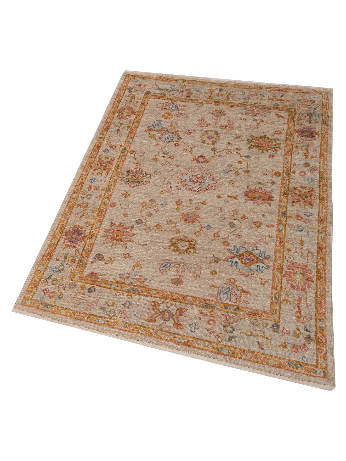 Angora Oushak 149570 Ivory Ivory 4.11x6.9 Hand Knotted Rug