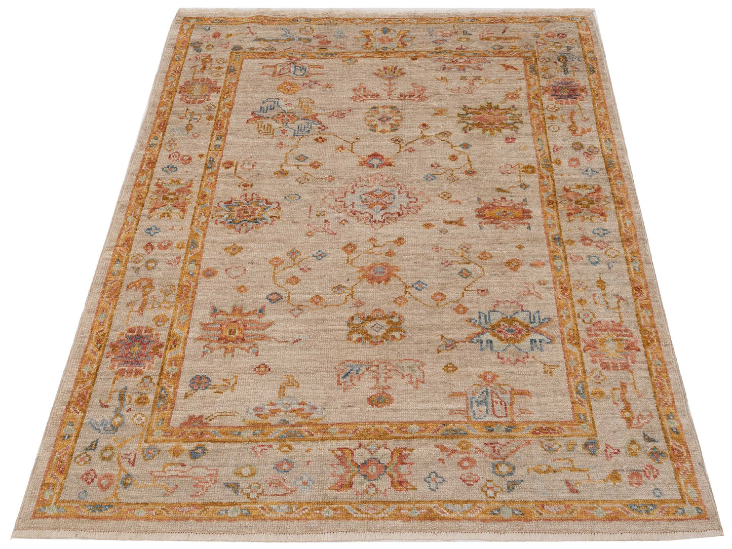 Angora Oushak 149570 Ivory Ivory 4.11x6.9 Hand Knotted Rug