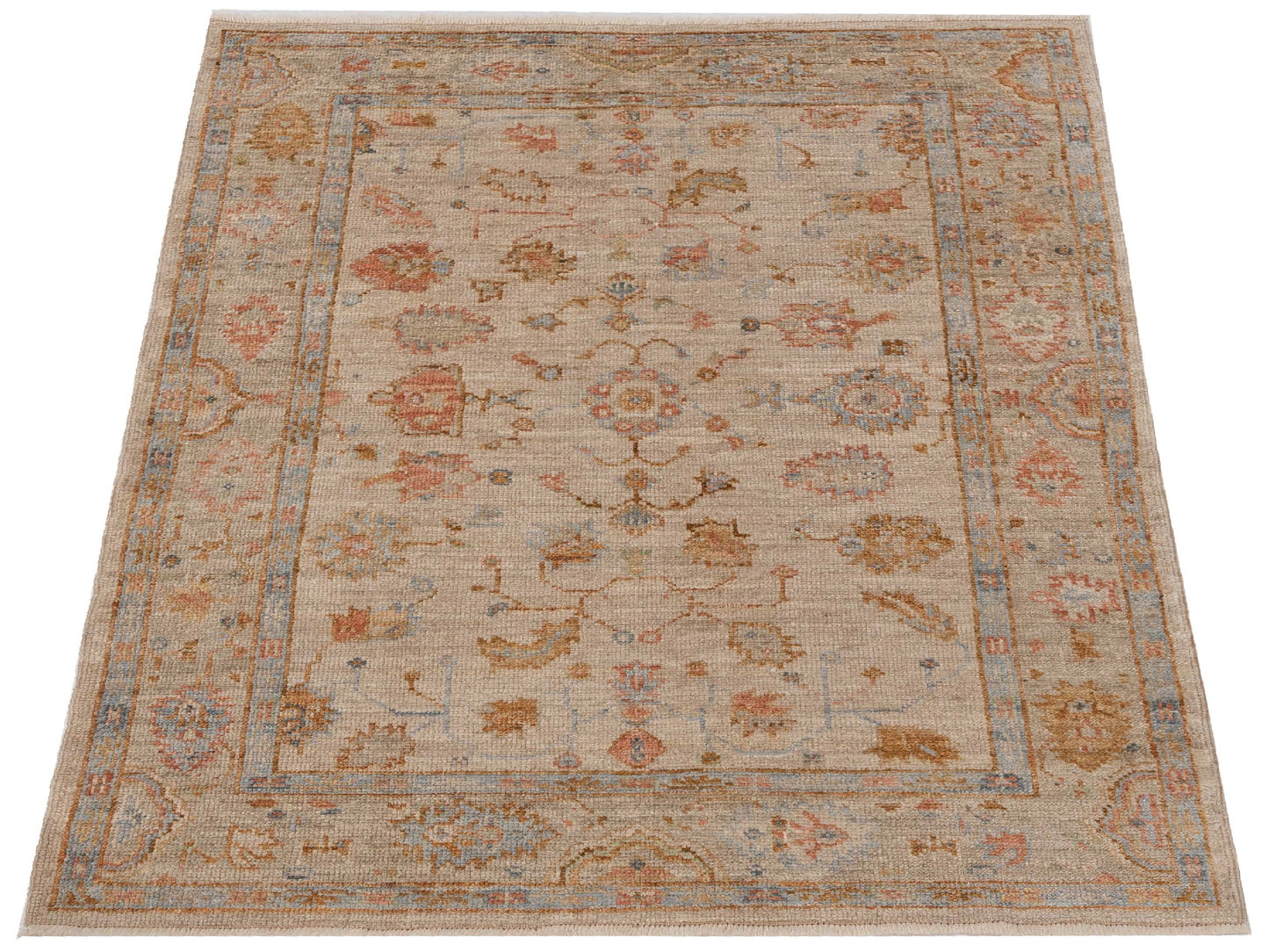 Angora Oushak 149572 Ivory Silver 4.1x6.1 Hand Knotted Rug