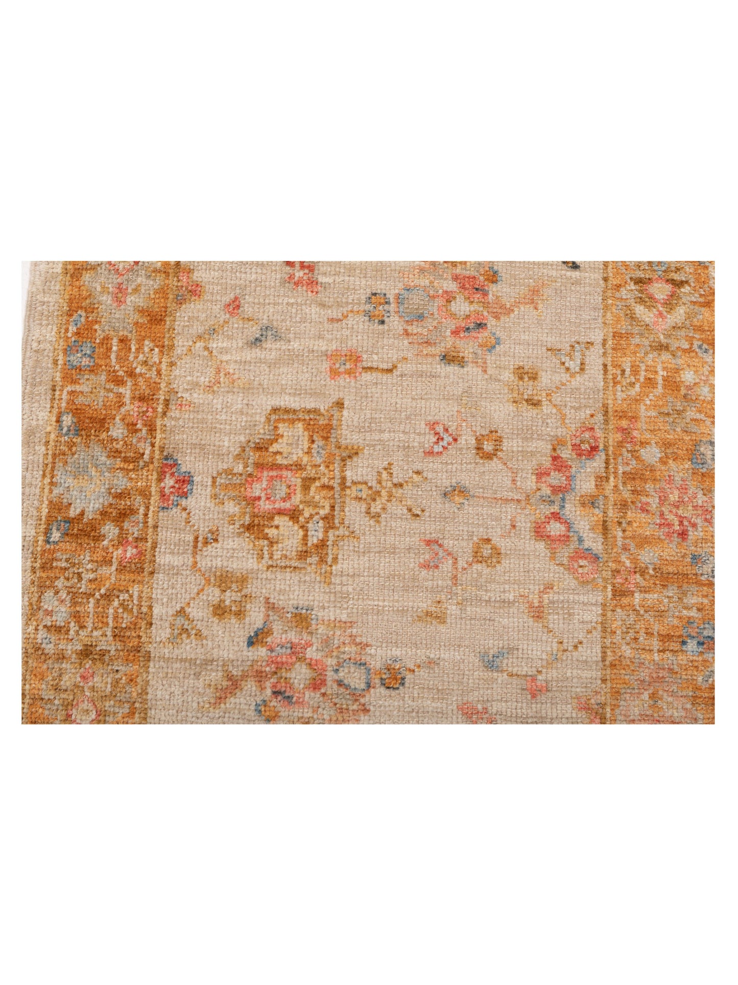 Angora Oushak 149577 Ivory Orange 2.6x9.9 Hand Knotted Rug