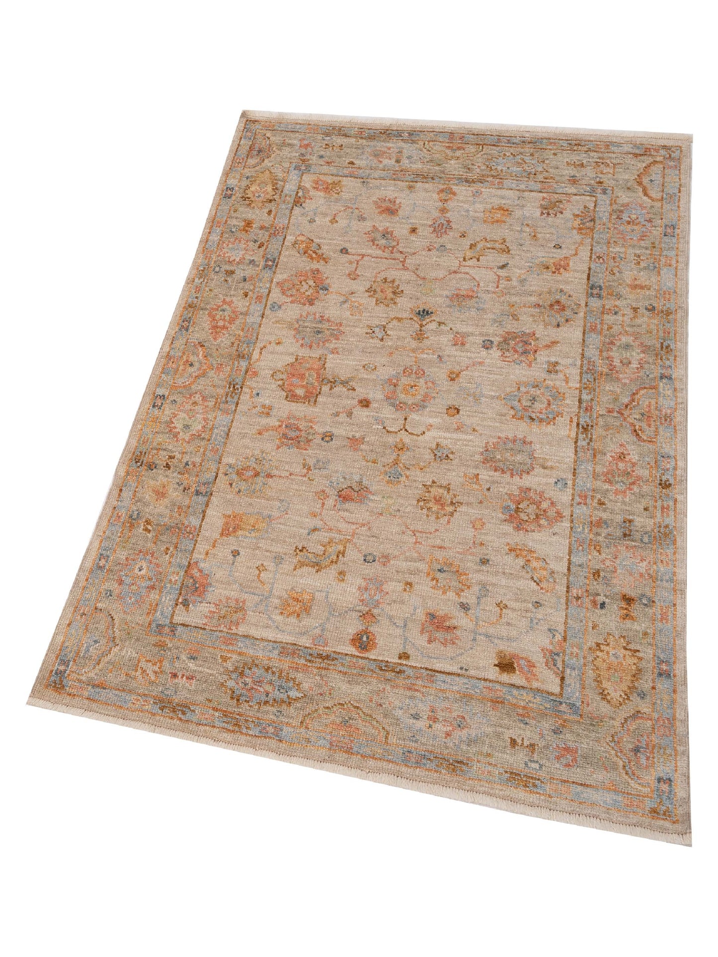 Angora Oushak 149591 Ivory Silver 4.10x6 Hand Knotted Rug