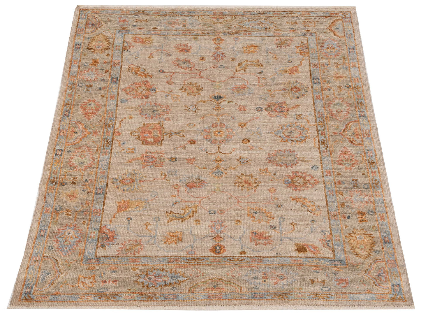 Angora Oushak 149591 Ivory Silver 4.10x6 Hand Knotted Rug