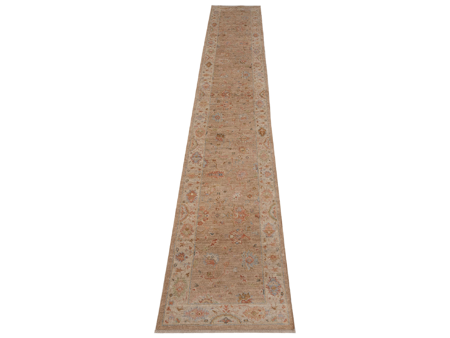 Angora Oushak 149597 Light Brown Ivory 2.6x15.4 Hand Knotted Rug