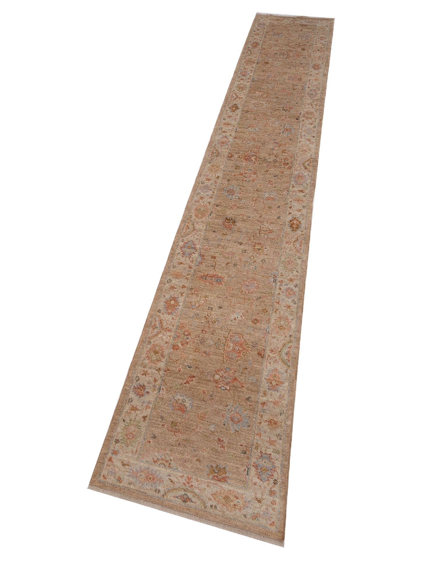 Angora Oushak 149597 Light Brown Ivory 2.6x15.4 Hand Knotted Rug