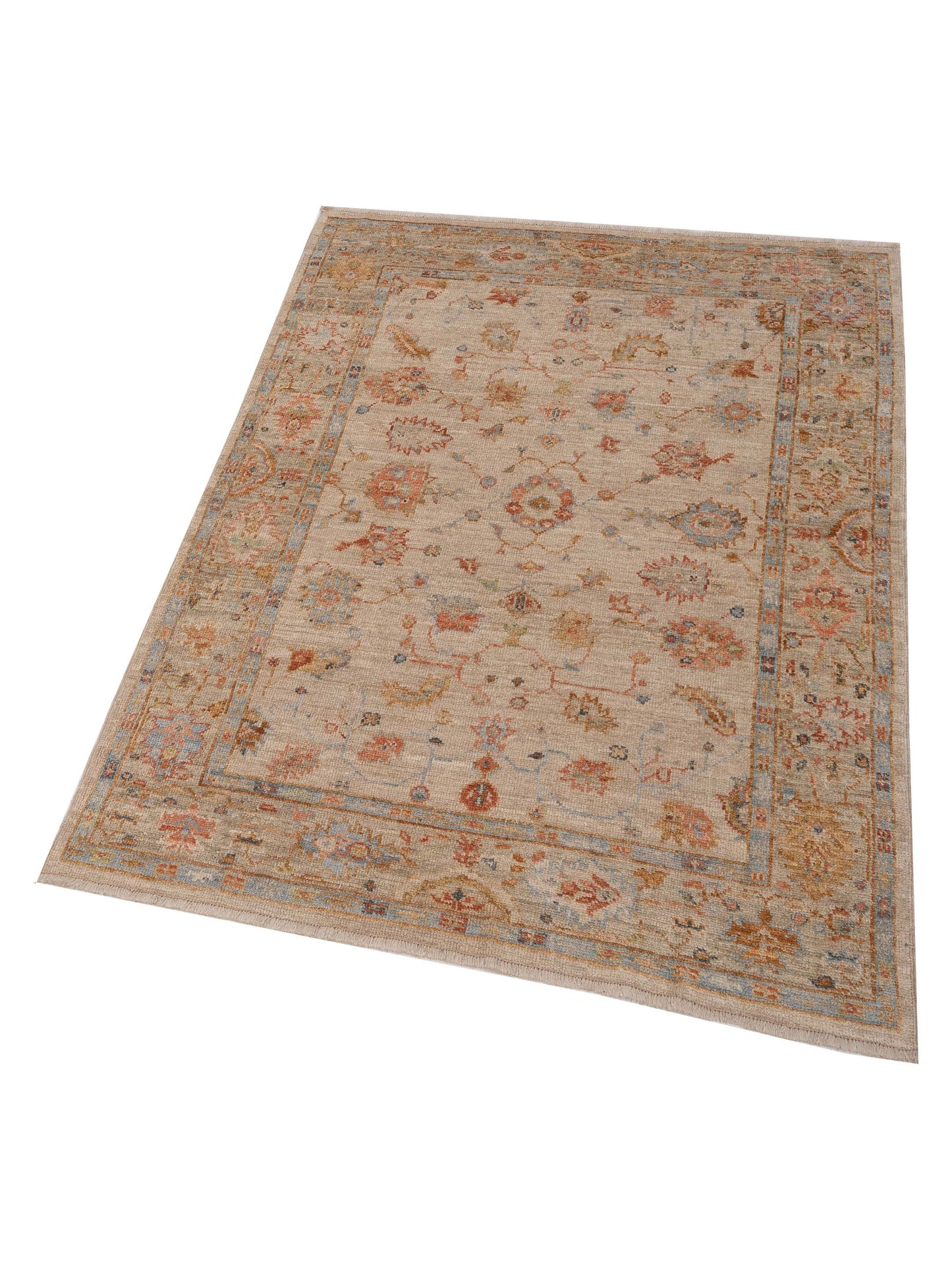Angora Oushak 149599 Ivory Silver 4.11x6.8 Hand Knotted Rug