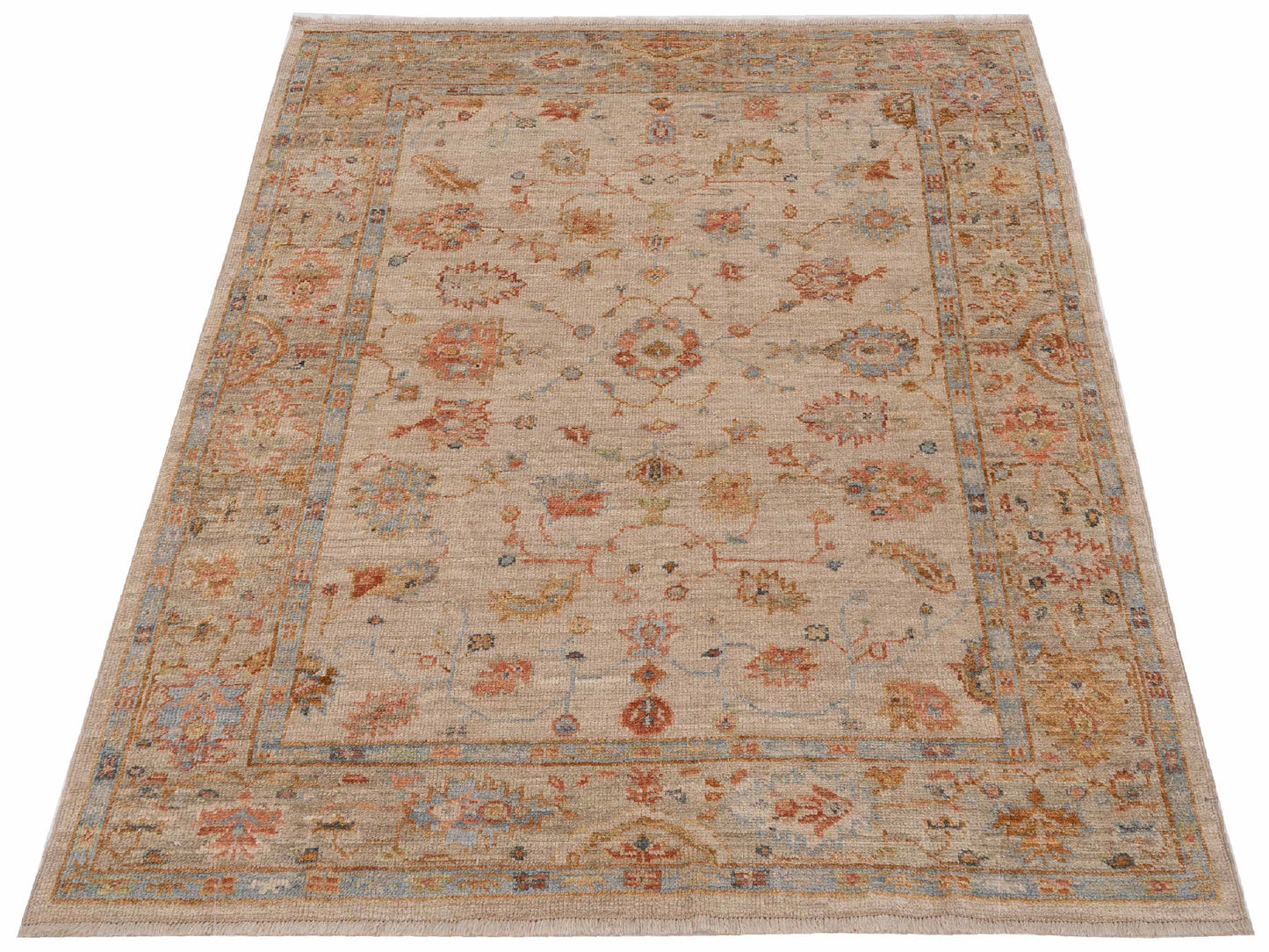 Angora Oushak 149599 Ivory Silver 4.11x6.8 Hand Knotted Rug