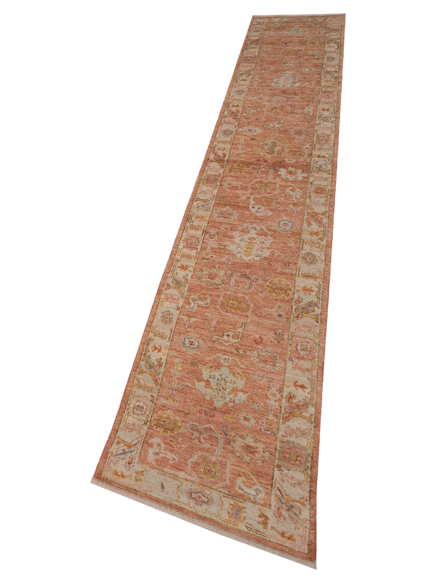 Angora Oushak 149604 Pink Ivory 2.7x15.2 Hand Knotted Rug