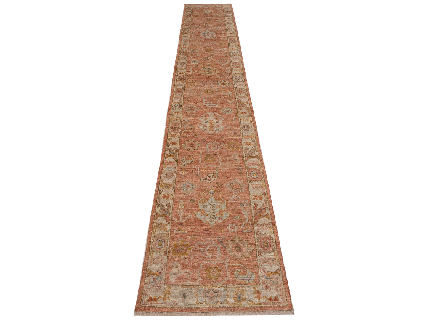 Angora Oushak 149629 Pink Ivory 2.7x15.1 Hand Knotted Rug