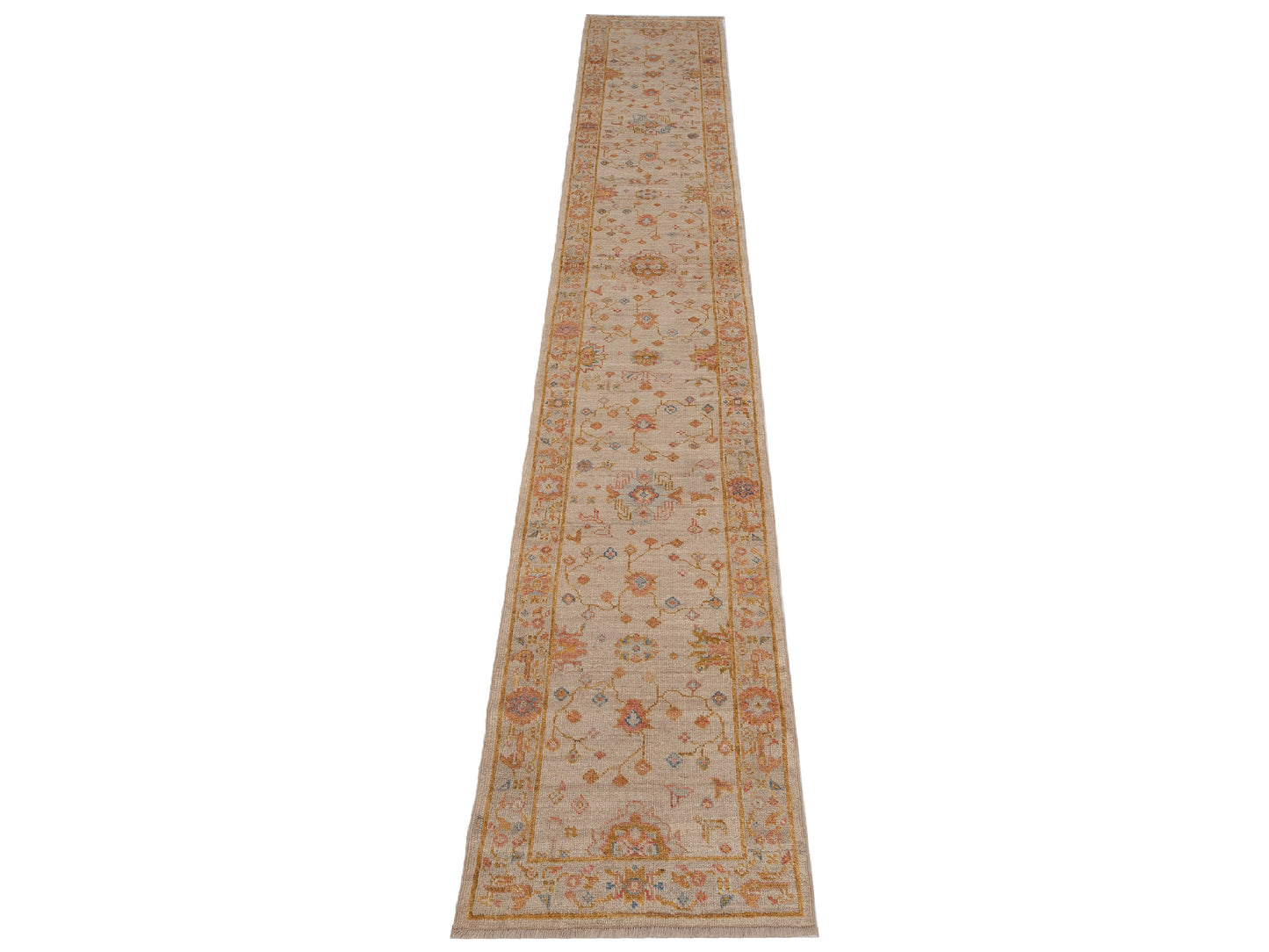 Angora Oushak 149636 Ivory Ivory 2.8x15.4 Hand Knotted Rug
