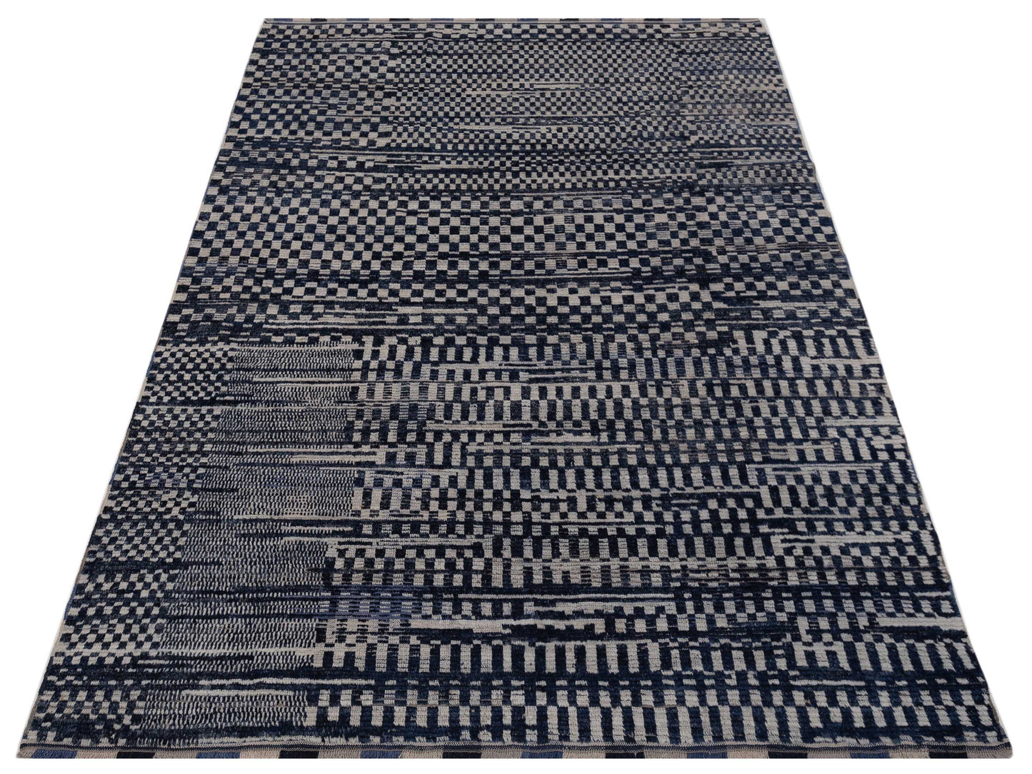 Atlas Celil Indigo Ivory 8x9.11 Hand Knotted Rug