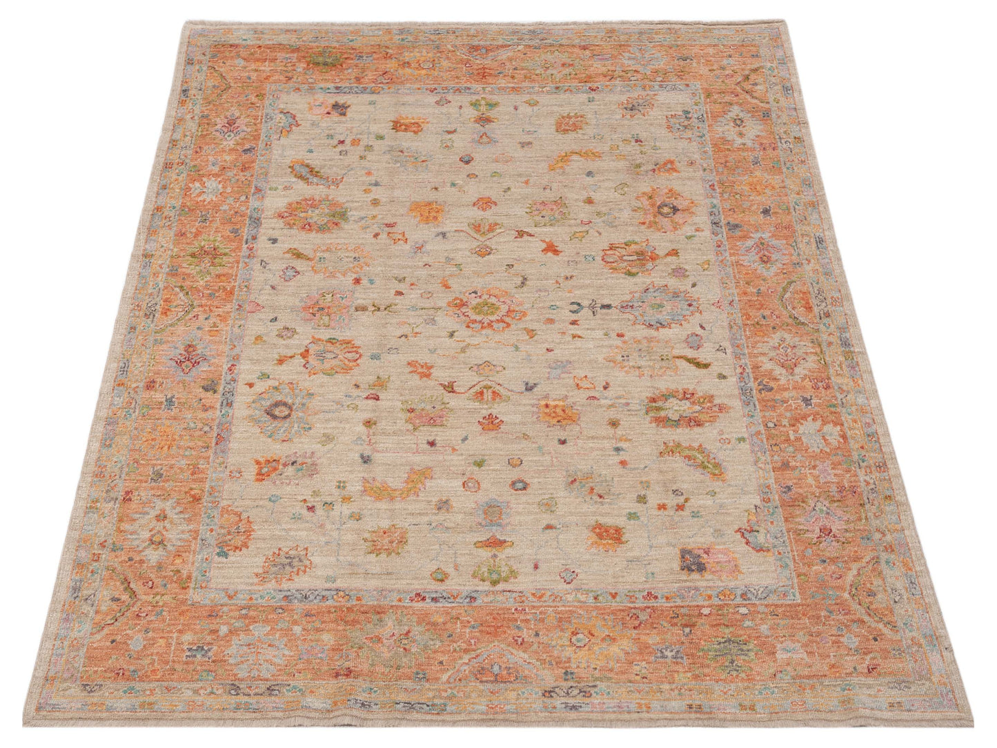 Angora Oushak 149718 Ivory Pink 8x13.3 Hand Knotted Rug