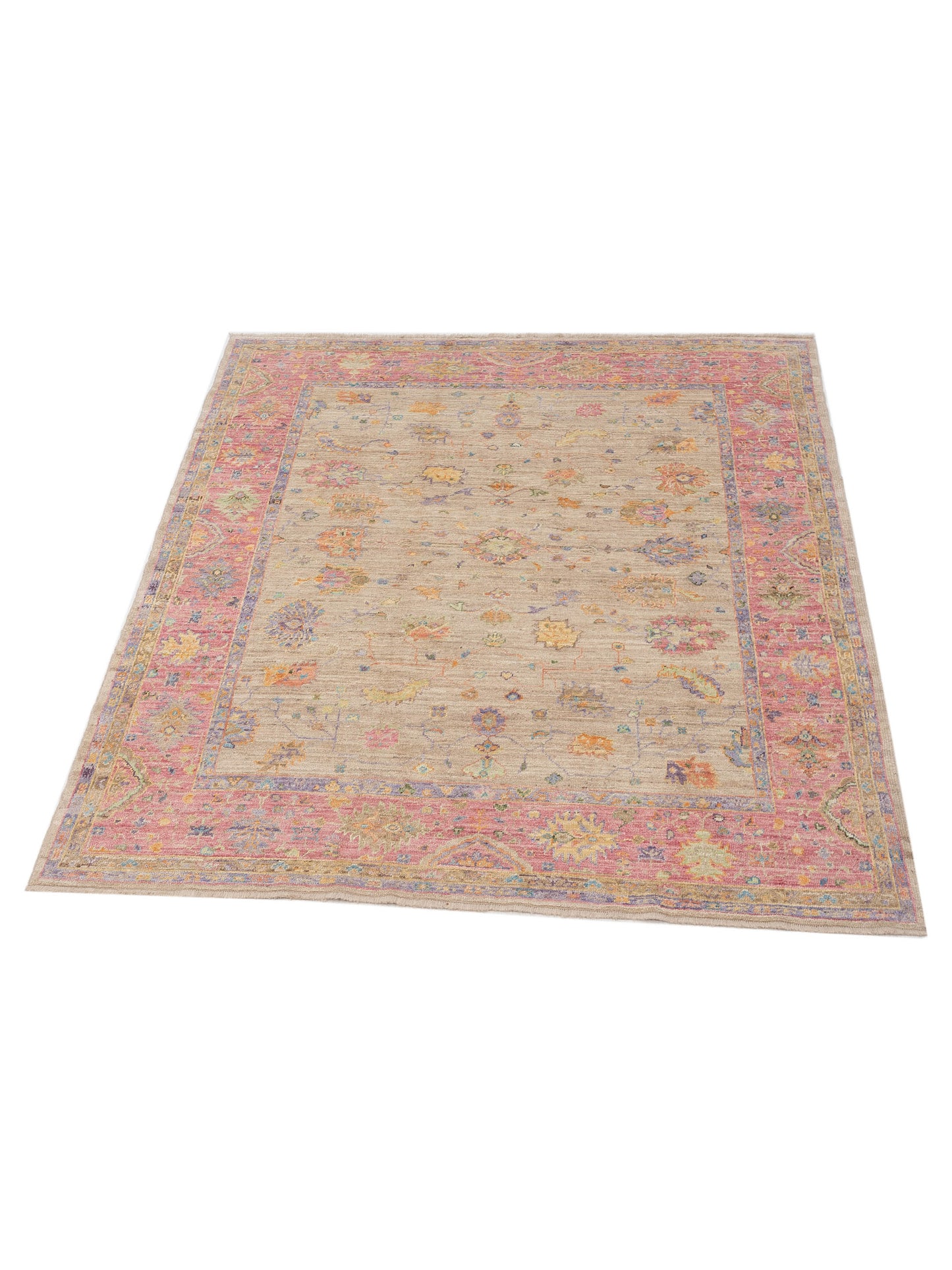 Angora Oushak 149722 Light Brown Pink 7.7x9 Hand Knotted Rug