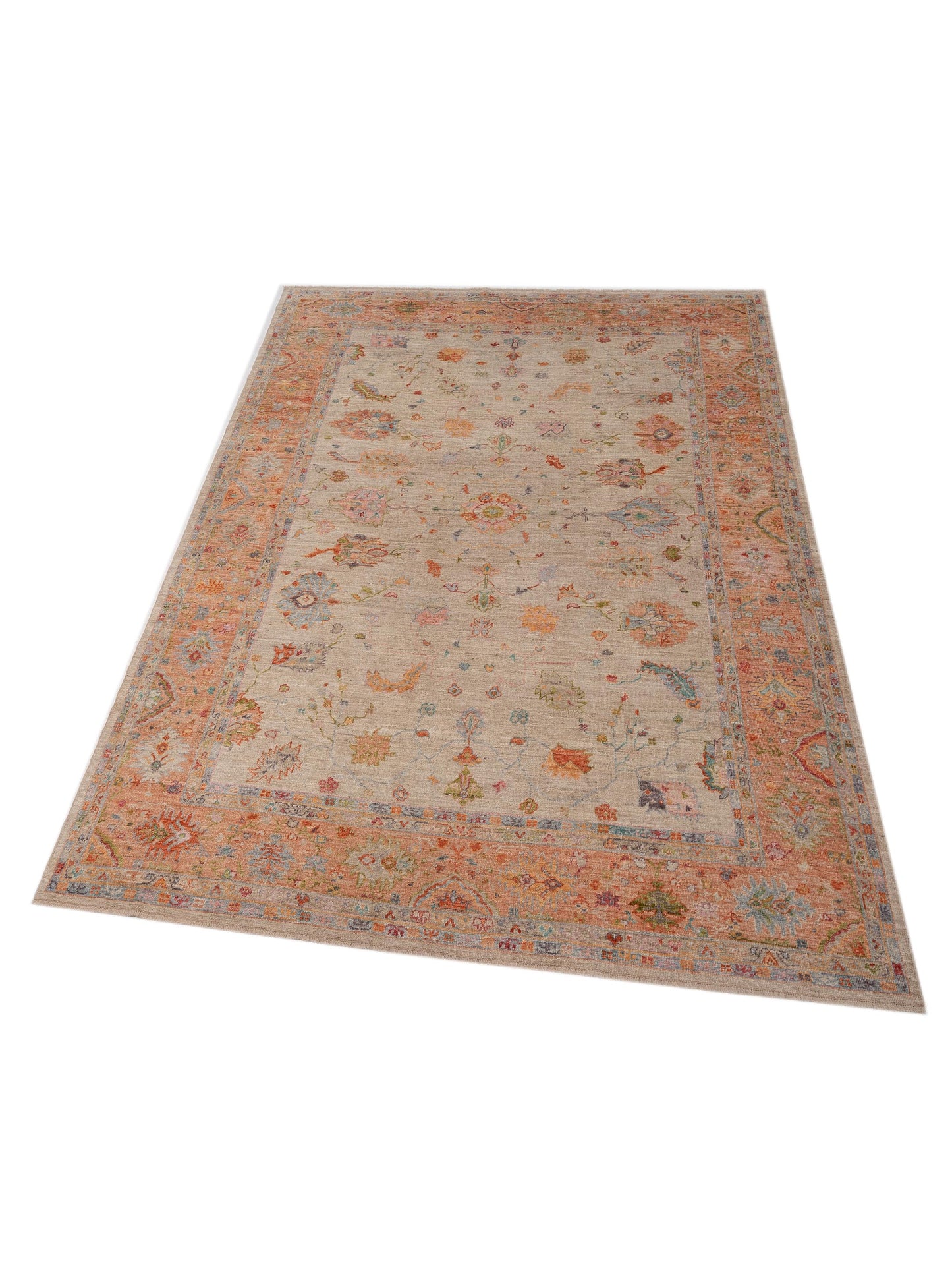 Angora Oushak 149761 Ivory Coral 9.11x13.6 Hand Knotted Rug