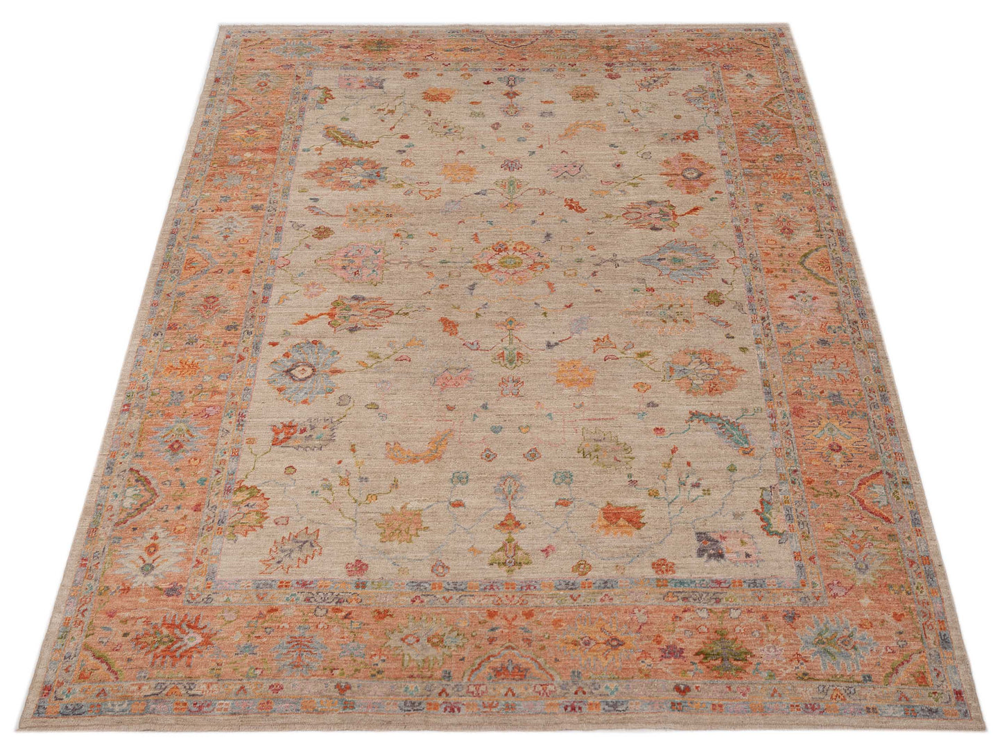 Angora Oushak 149761 Ivory Coral 9.11x13.6 Hand Knotted Rug
