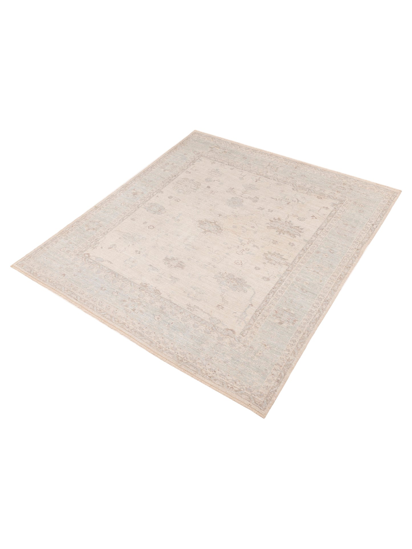 Angora Oushak 149775 Ivory Aqua 8x9 Hand Knotted Rug