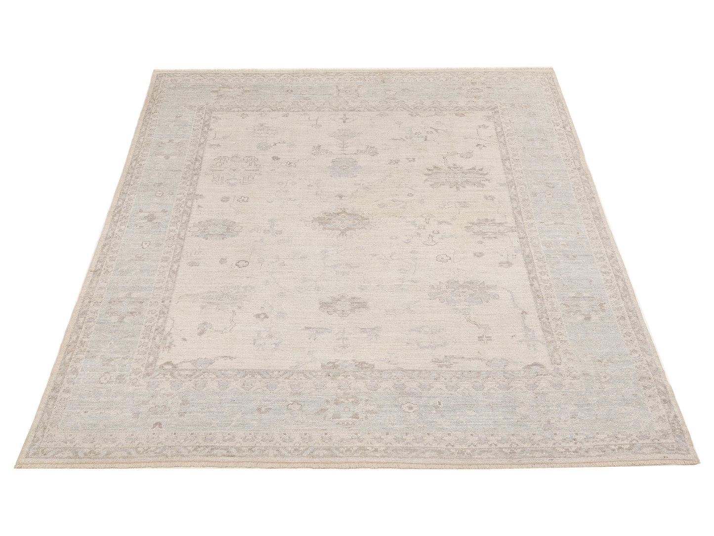 Angora Oushak 149775 Ivory Aqua 8x9 Hand Knotted Rug