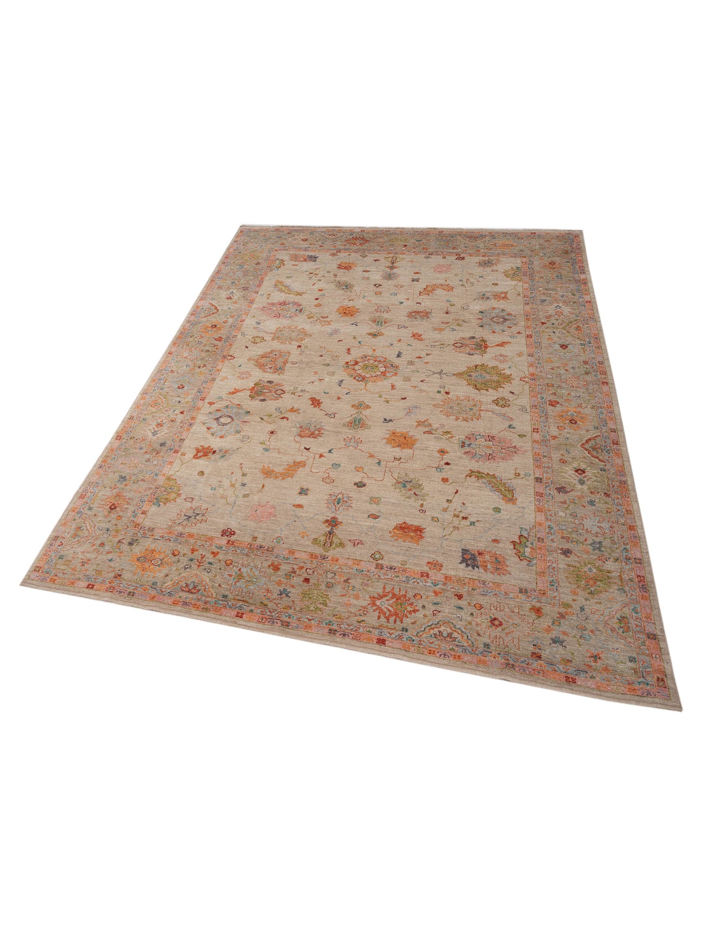 Angora Oushak 149784 Ivory Light Green 11.4x14.5 Hand Knotted Rug