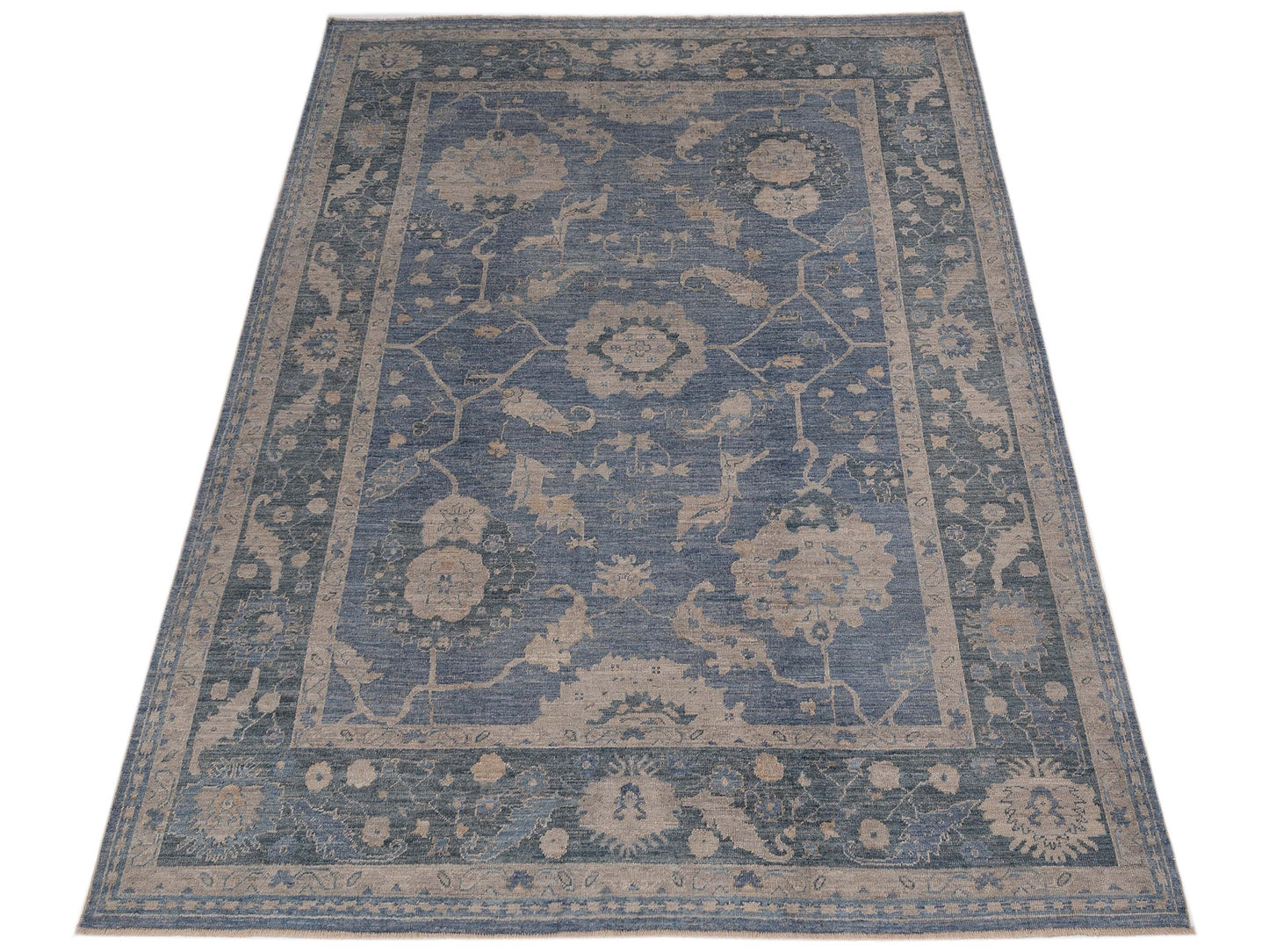Angora Oushak 150097 Blue Dark Blue 9.10x13.6 Hand Knotted Rug