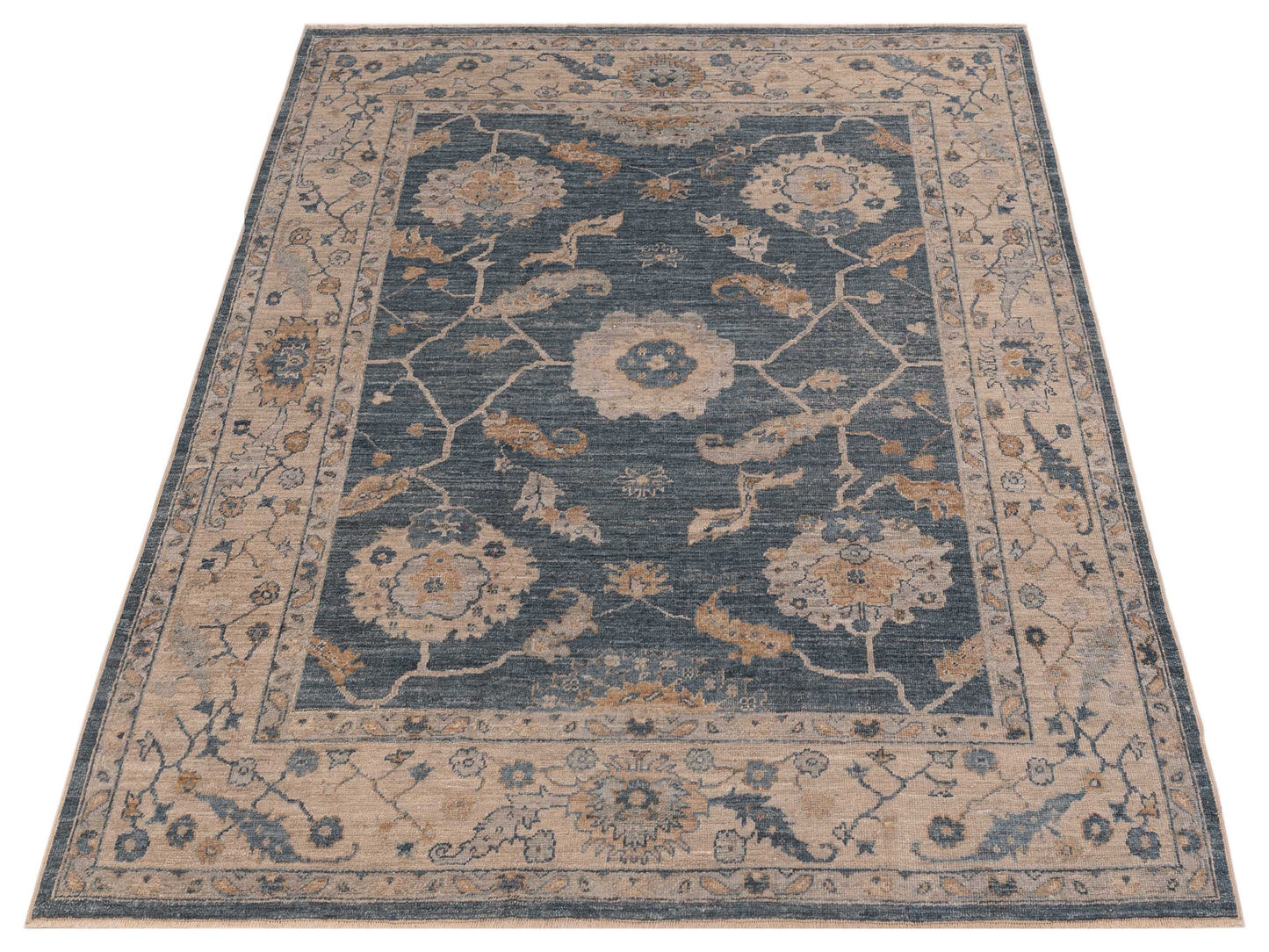 Angora Oushak 150106 Dark Blue Silver 8.3x9.5 Hand Knotted Rug