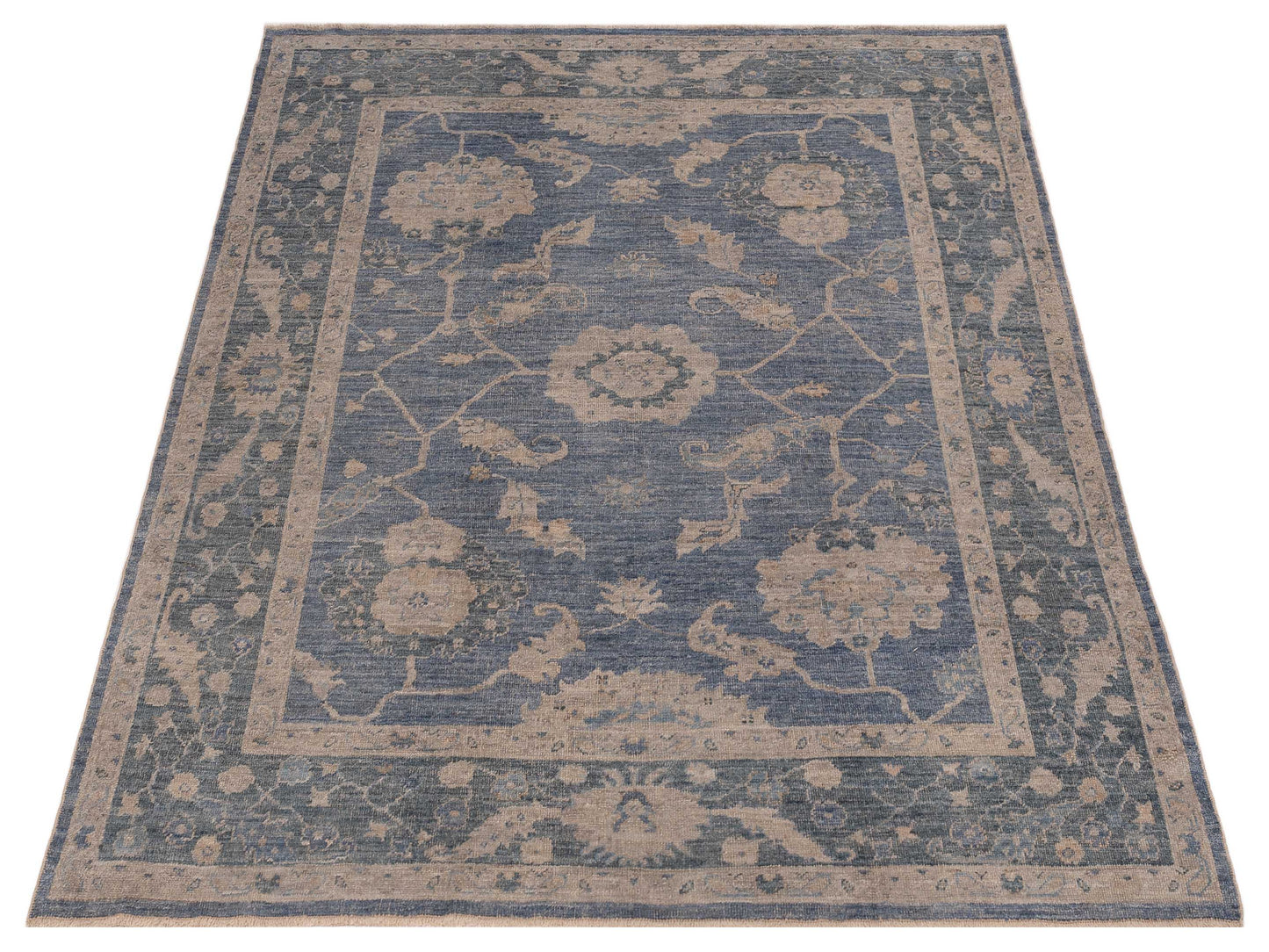 Angora Oushak 150119 Blue Dark Blue 8.2x9.5 Hand Knotted Rug
