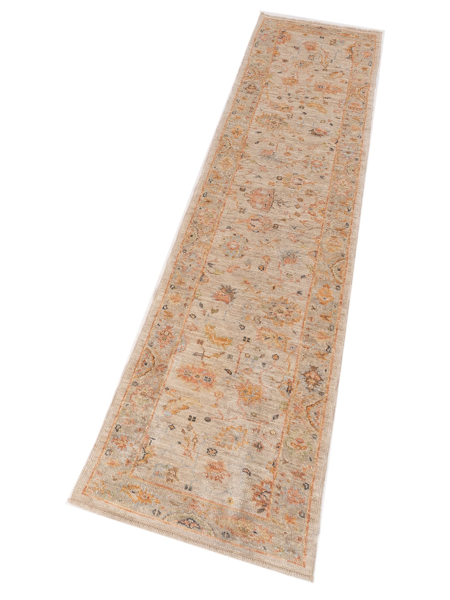 Angora Oushak 150307 Beige Brown 2.7x11.11 Hand Knotted Rug