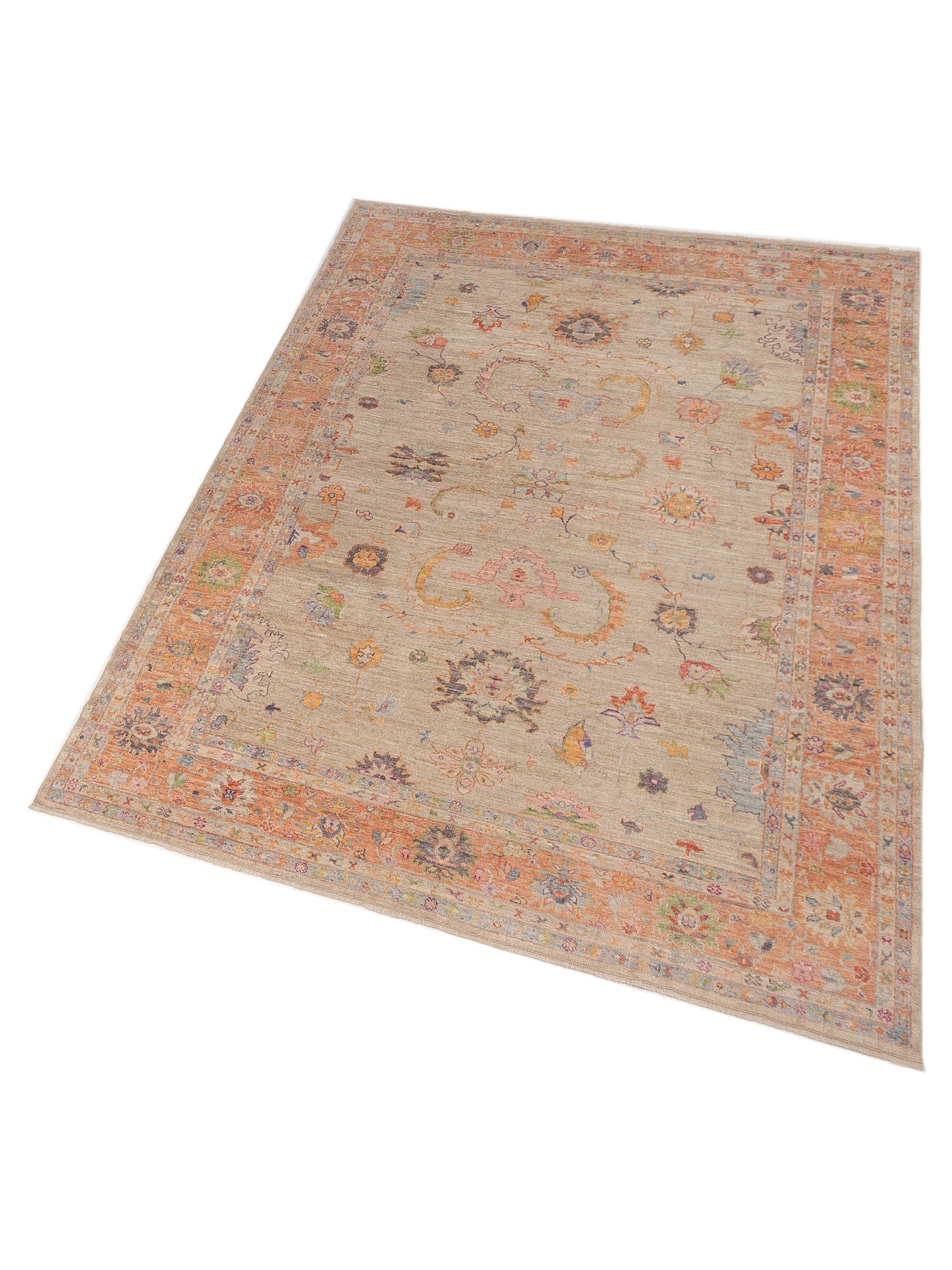 Angora Oushak 150312 Beige Orange 10.1x13.9 Hand Knotted Rug