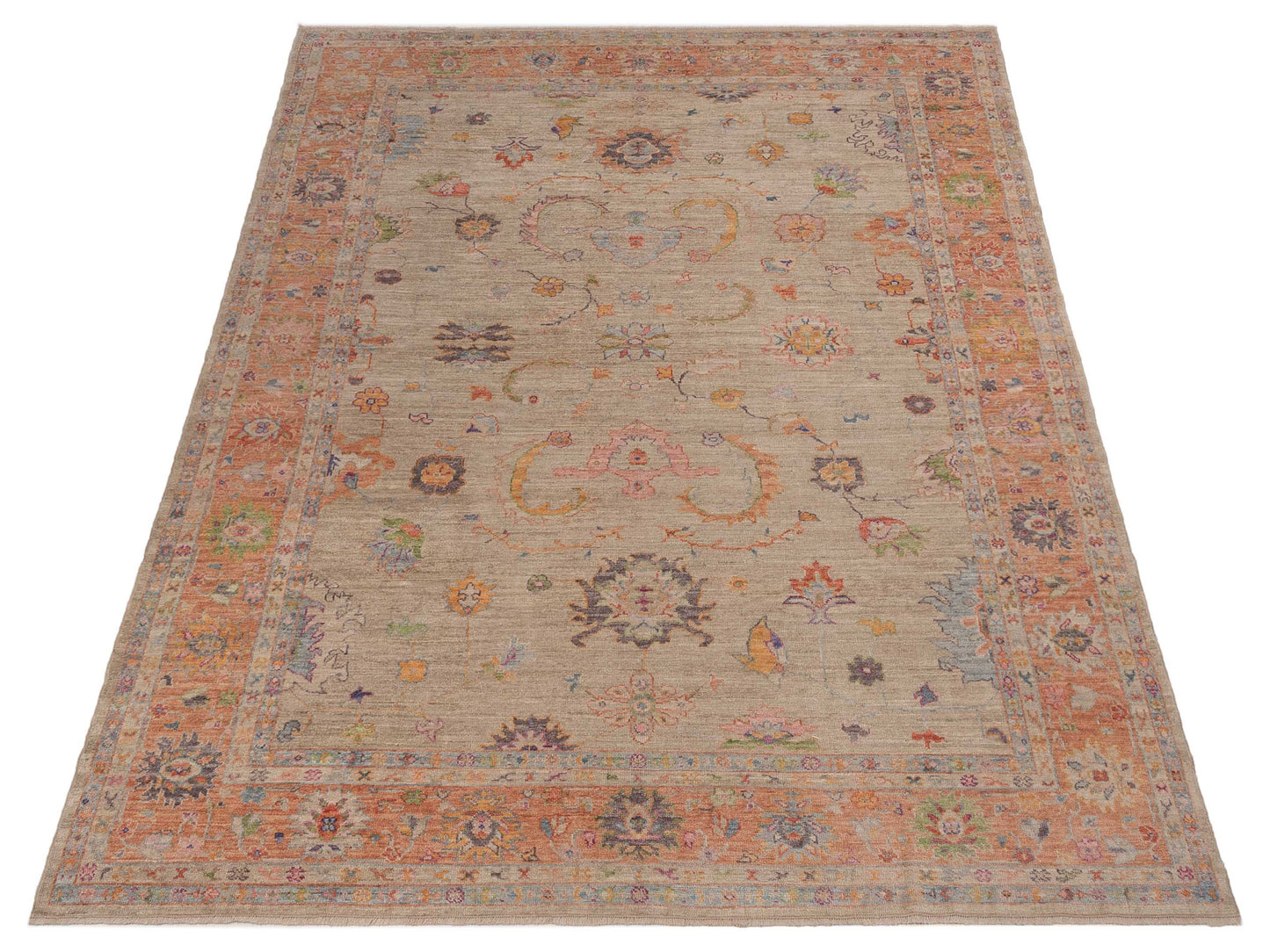 Angora Oushak 150312 Beige Orange 10.1x13.9 Hand Knotted Rug