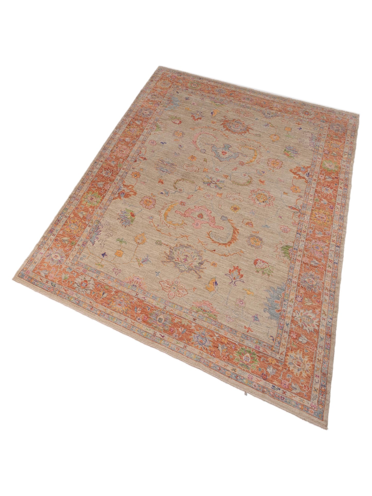 Angora Oushak 150337 Beige Orange 10.1x13.10 Hand Knotted Rug