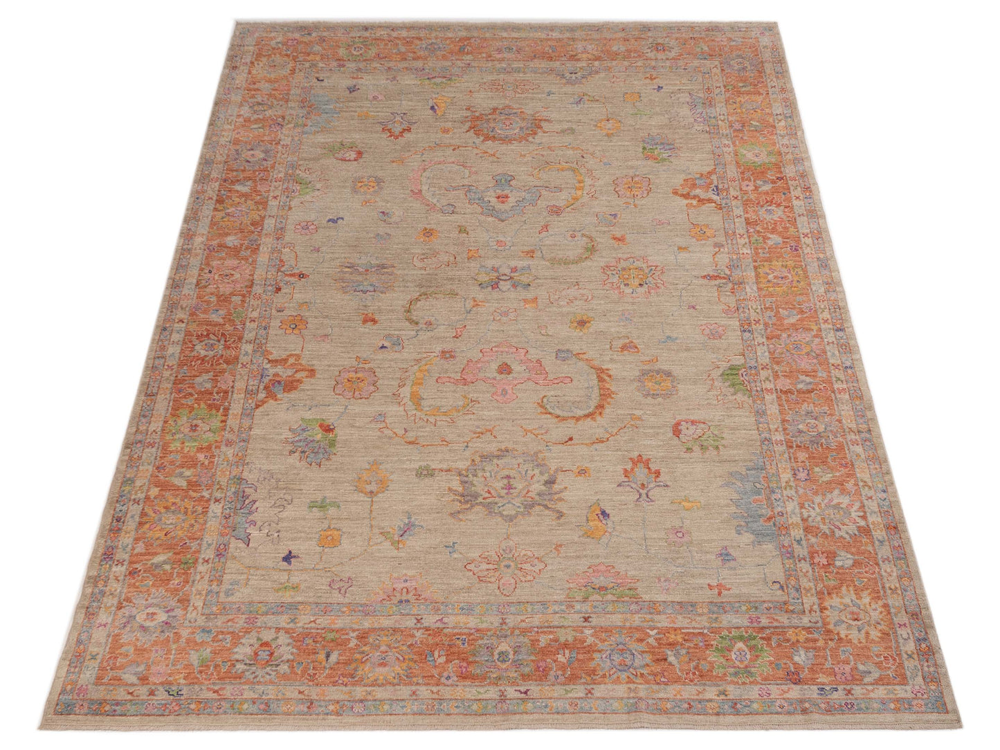 Angora Oushak 150337 Beige Orange 10.1x13.10 Hand Knotted Rug