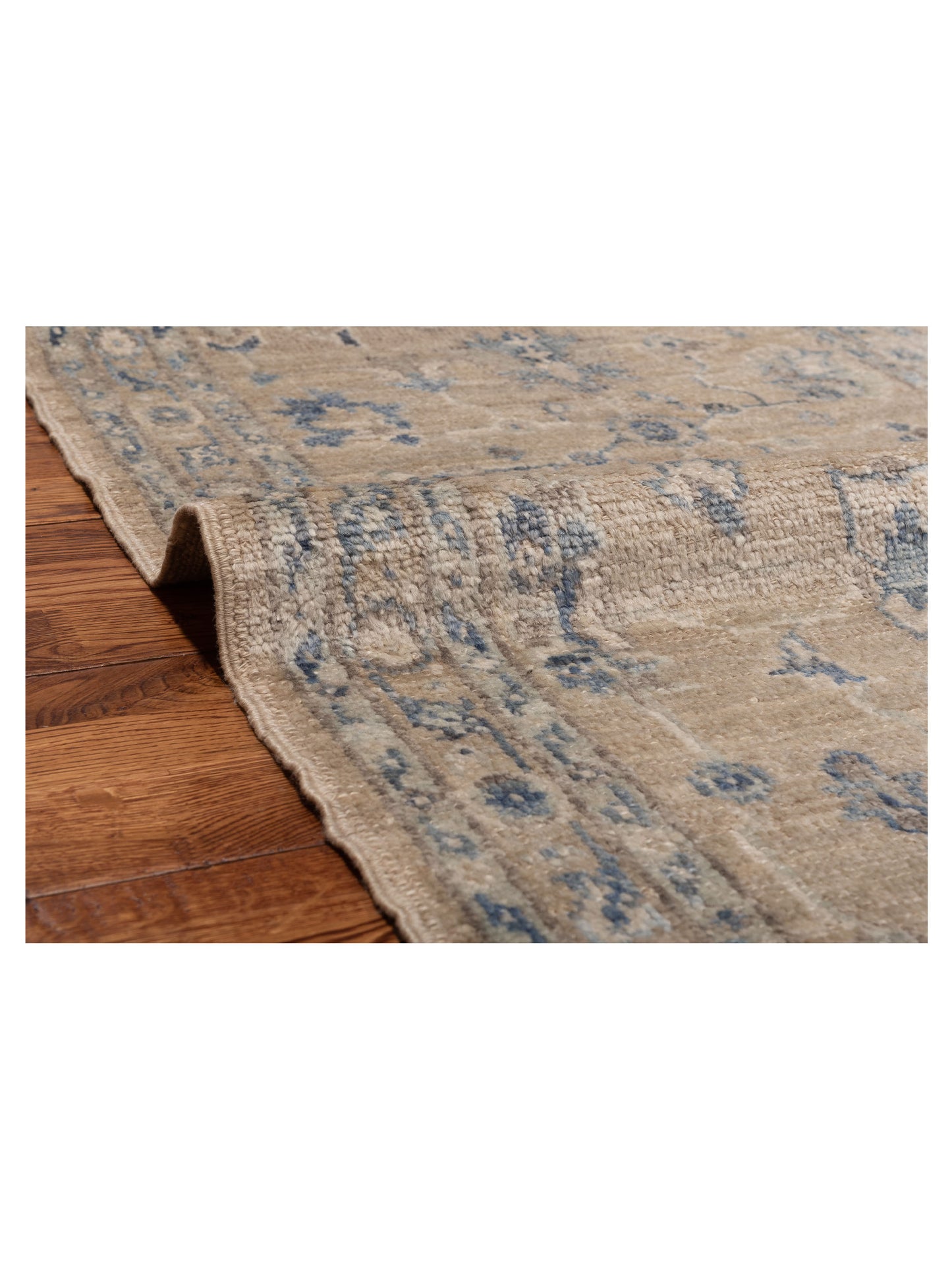 Angora Oushak 150413 Brown Blue 2.7x15.5 Hand Knotted Rug