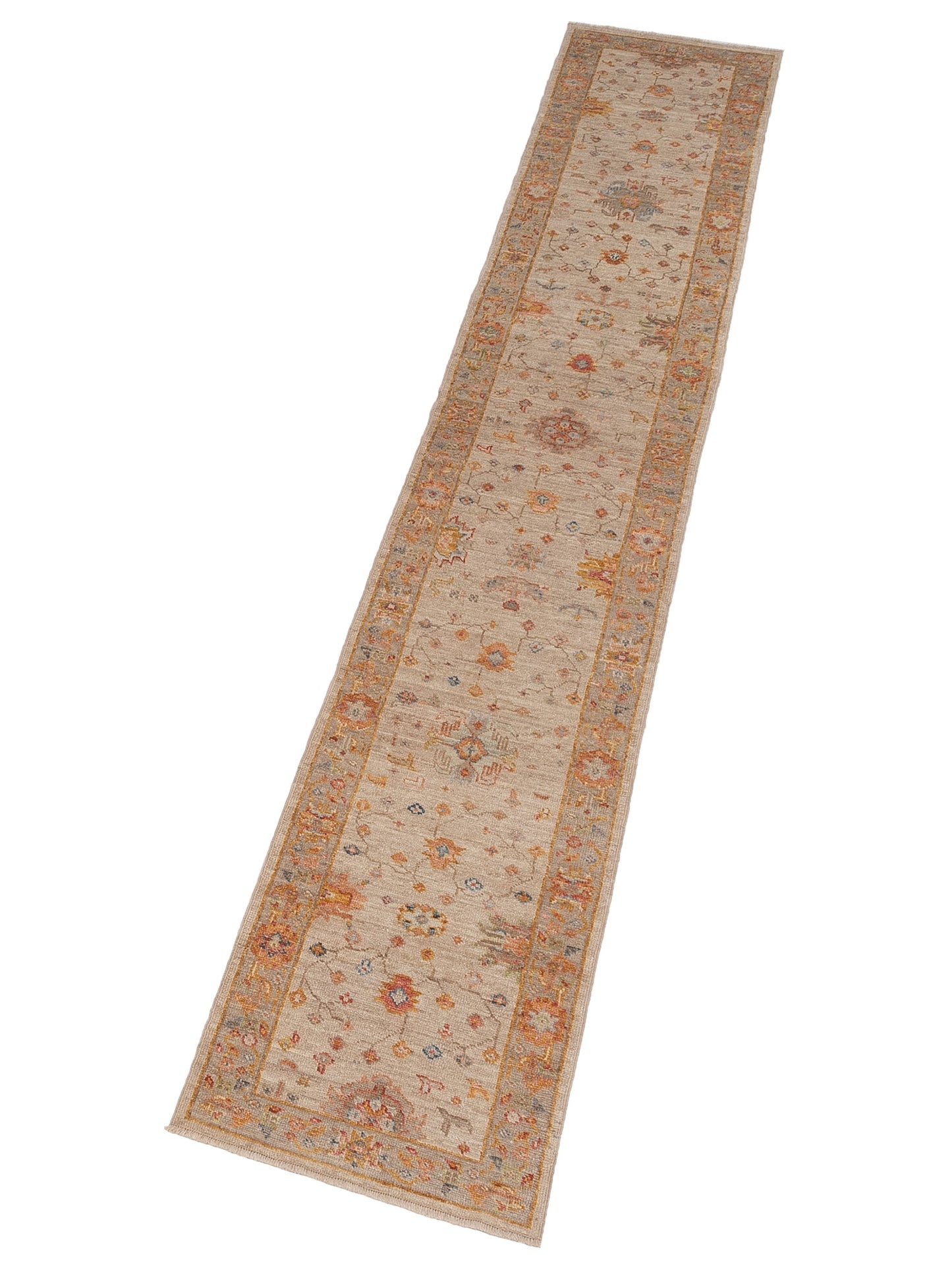 Angora Oushak 150415 Beige Brown 2.7x15.6 Hand Knotted Rug