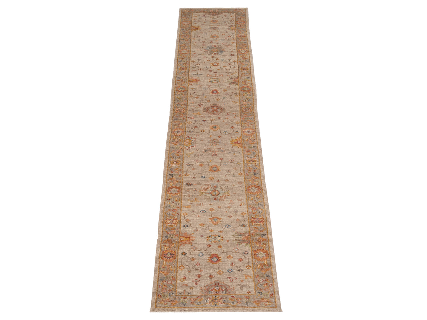 Angora Oushak 150415 Beige Brown 2.7x15.6 Hand Knotted Rug
