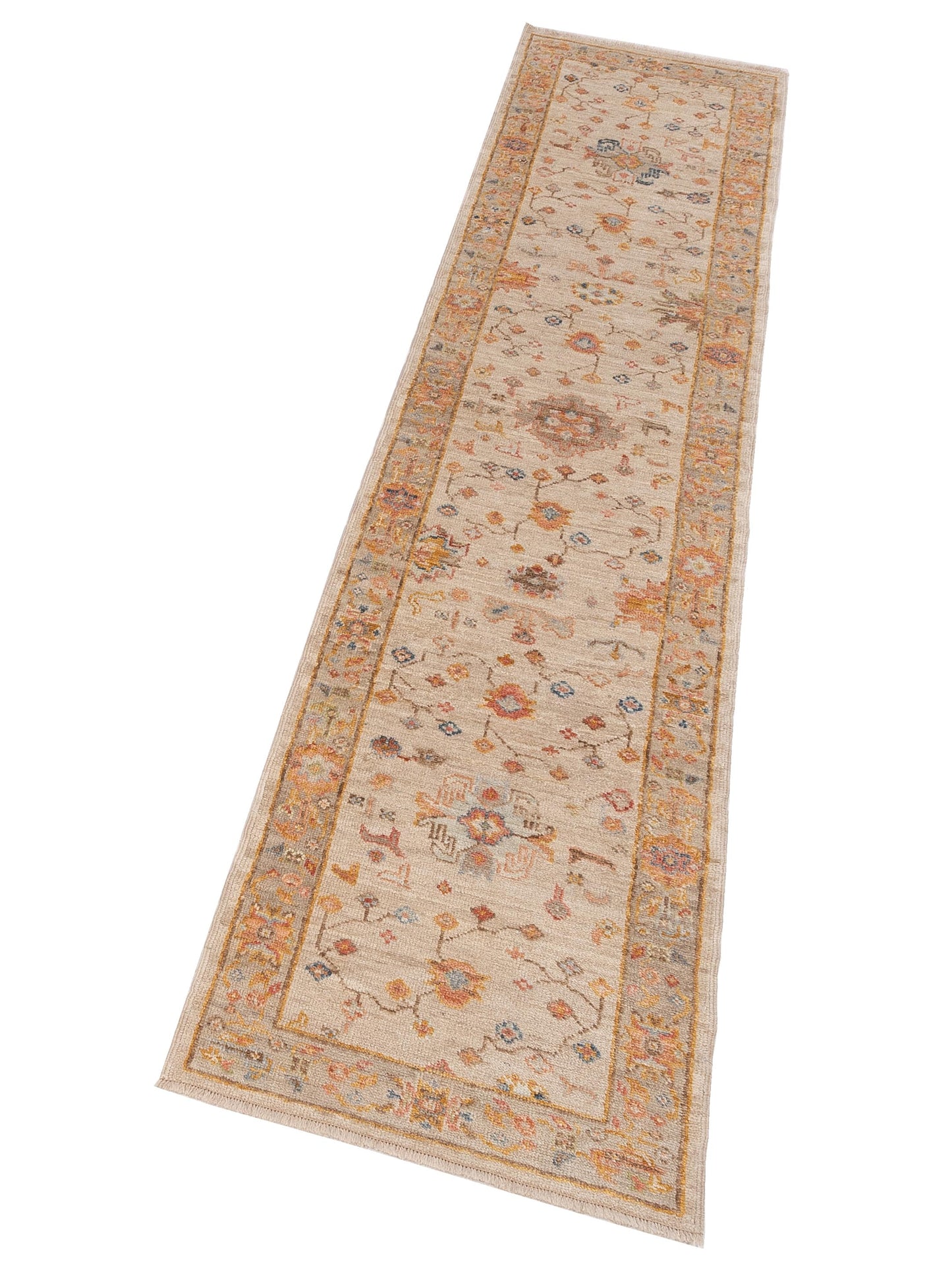 Angora Oushak 150419 Beige Brown 2.6x11.7 Hand Knotted Rug