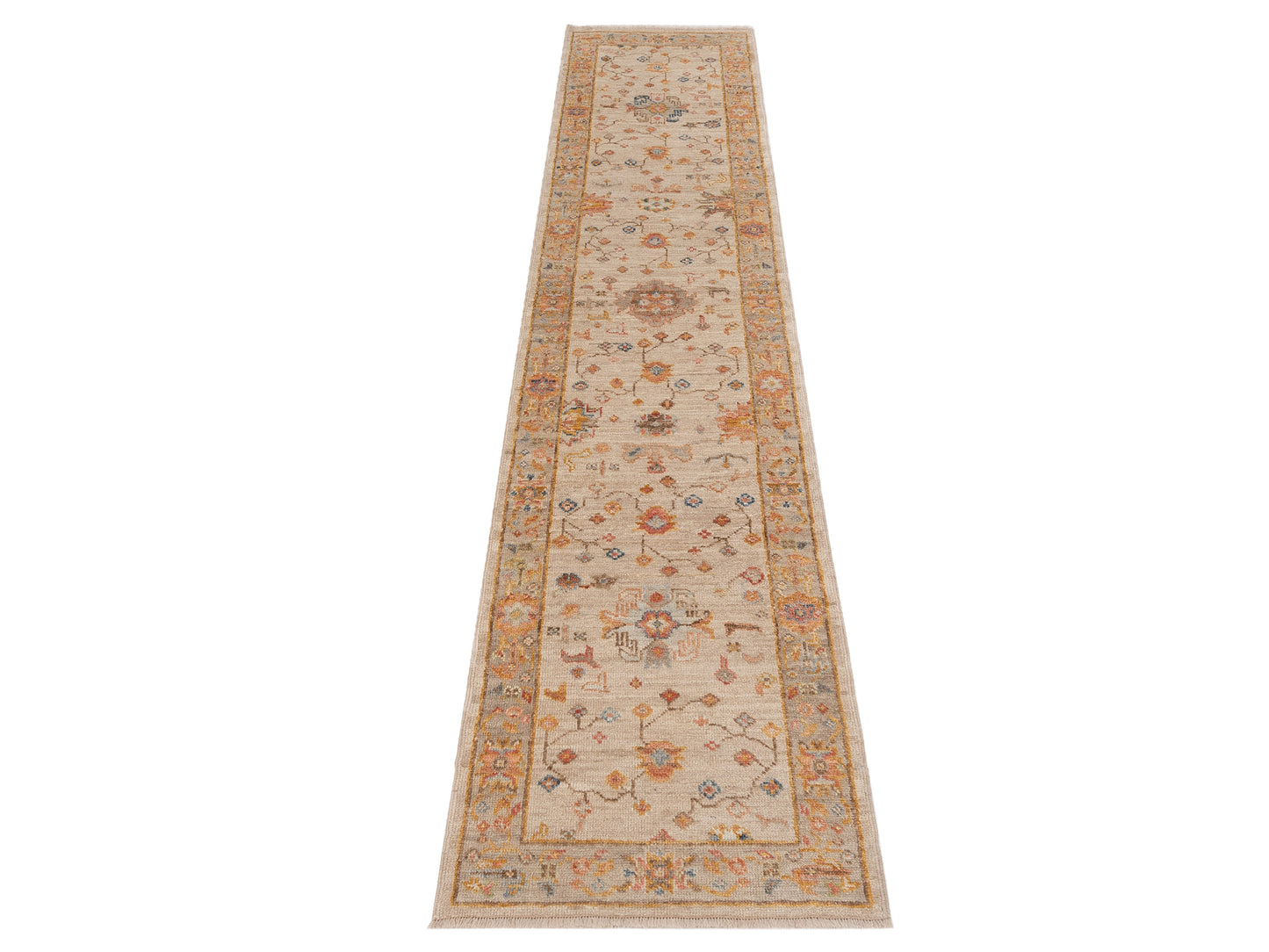 Angora Oushak 150419 Beige Brown 2.6x11.7 Hand Knotted Rug