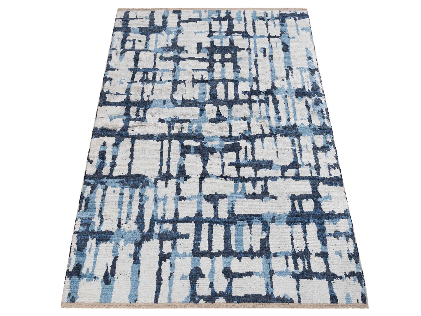 Atlas Gupse Ivory Blue 7.11x9.7 Hand Knotted Rug