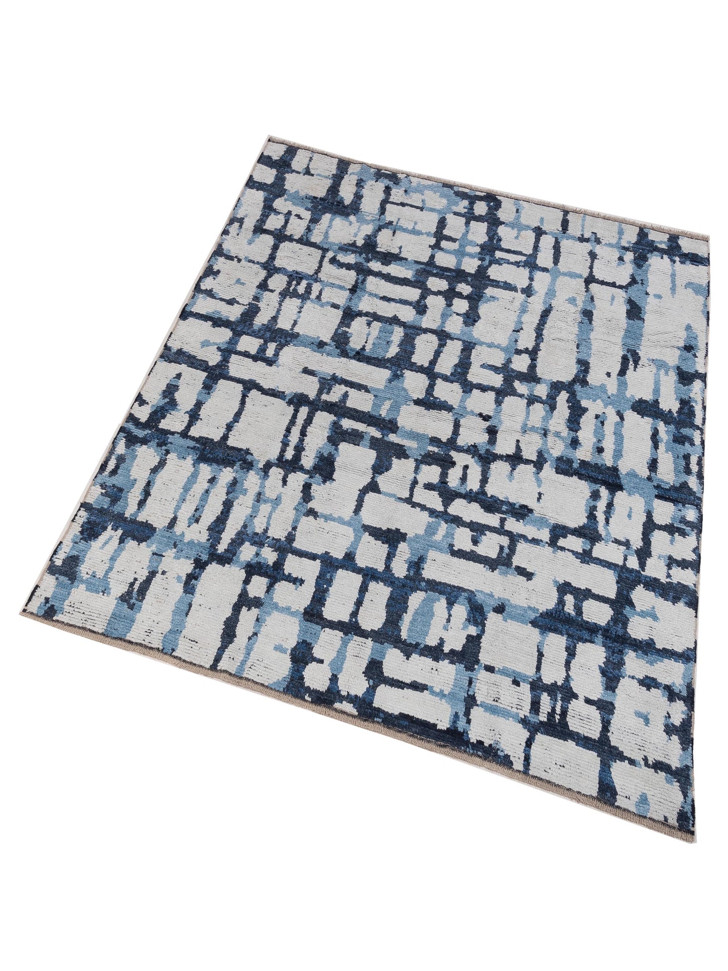 Atlas Gupse Ivory Blue 8.1x9.11 Hand Knotted Rug