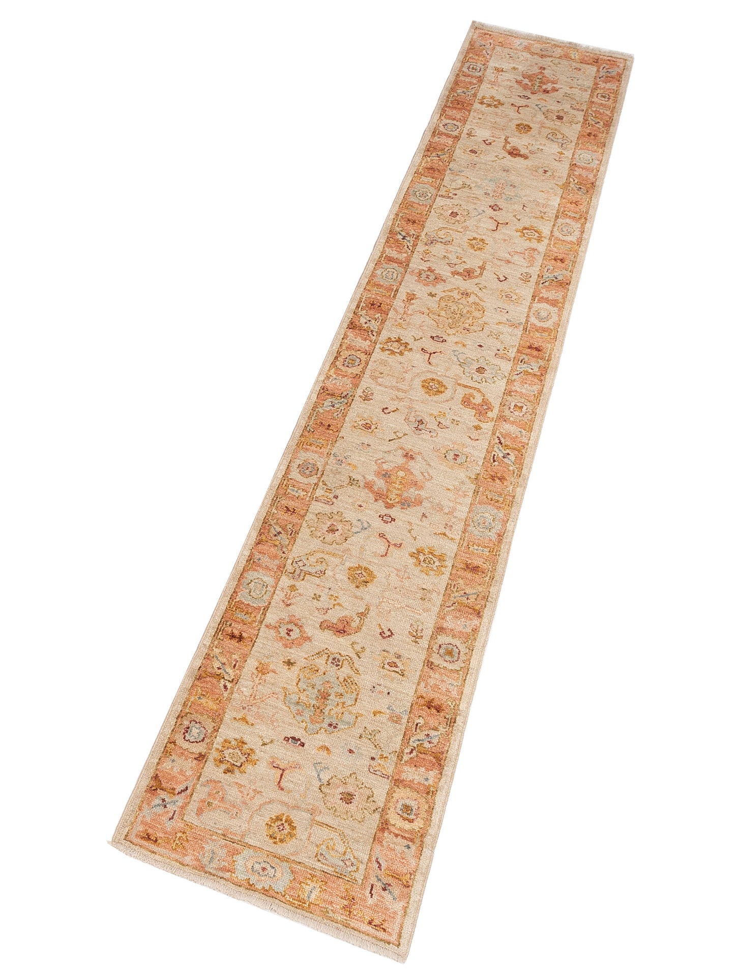 Angora Oushak 150719 Ivory Pink 2.8x15.1 Hand Knotted Rug