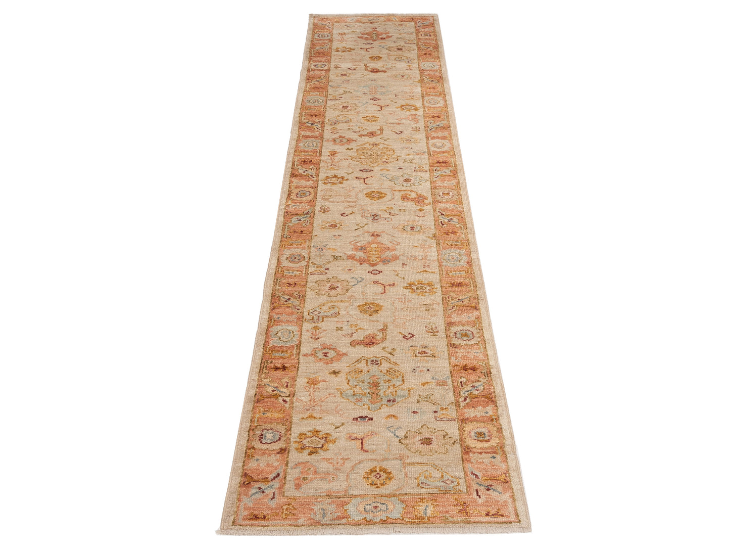 Angora Oushak 150719 Ivory Pink 2.8x15.1 Hand Knotted Rug