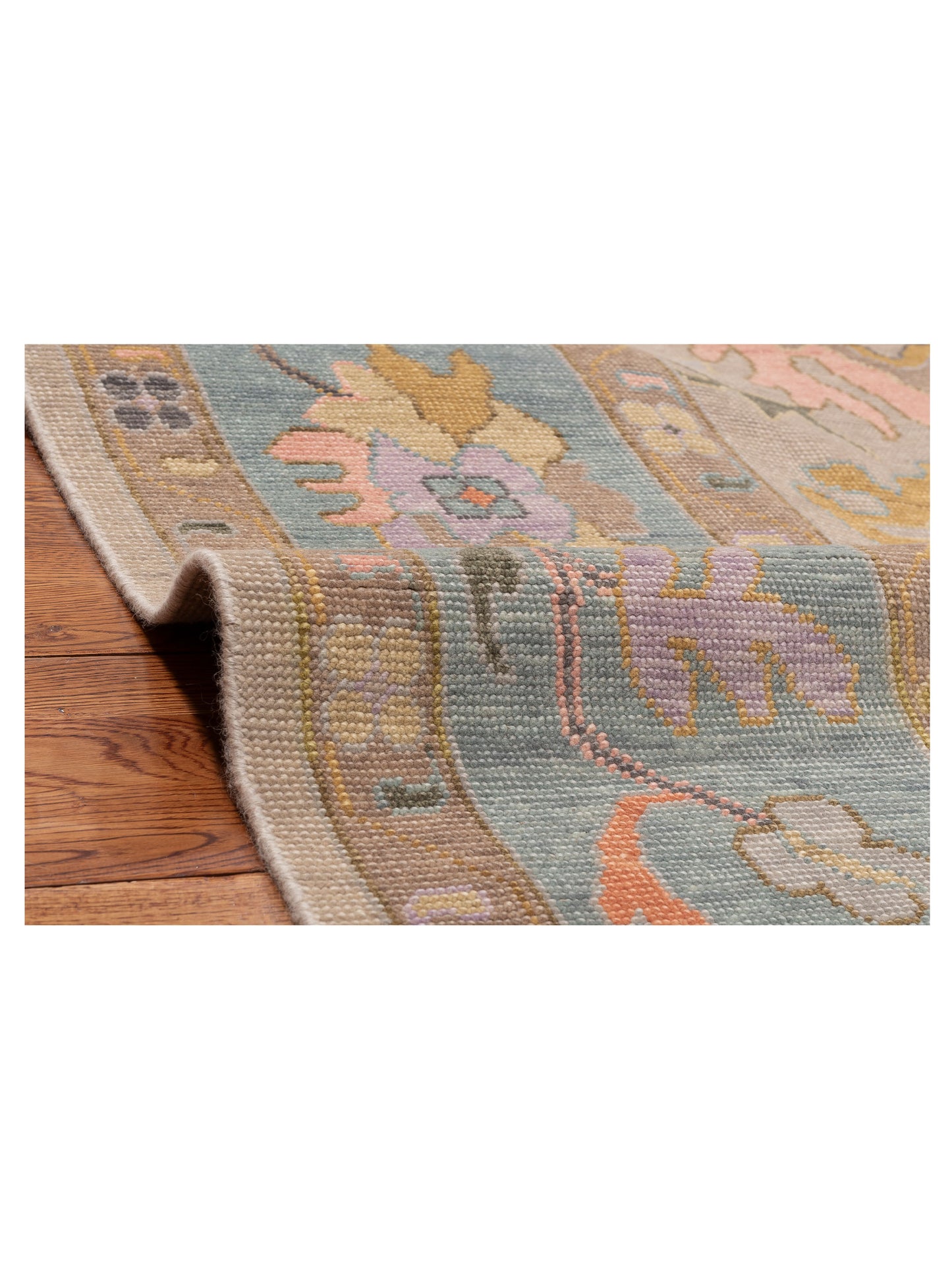 Anadol Oushak Rahe Ivory Blue 8.9x11.11 Hand Knotted Rug