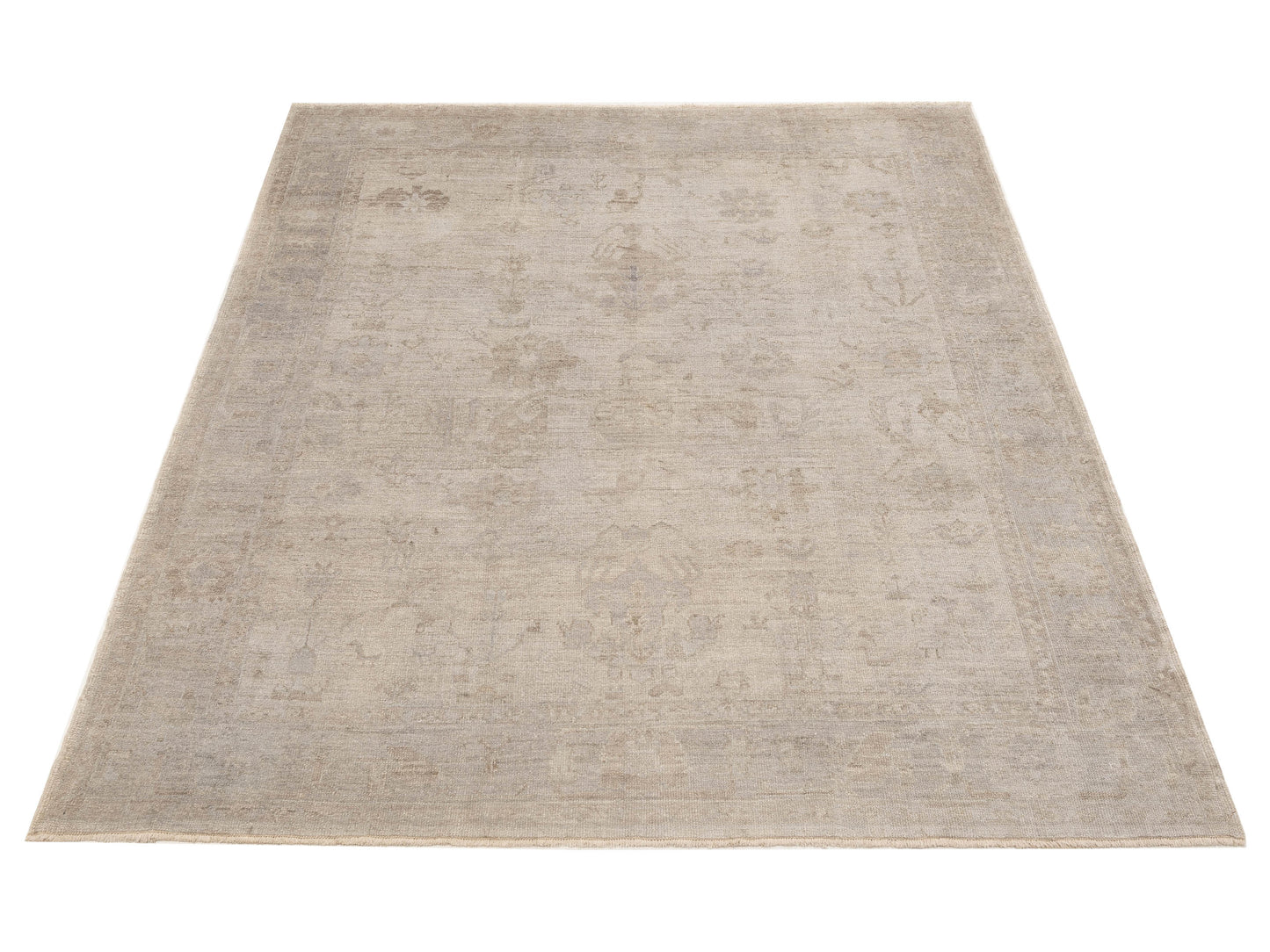 Angora Oushak 150978 Beige Gray 8x9.6 Hand Knotted Rug