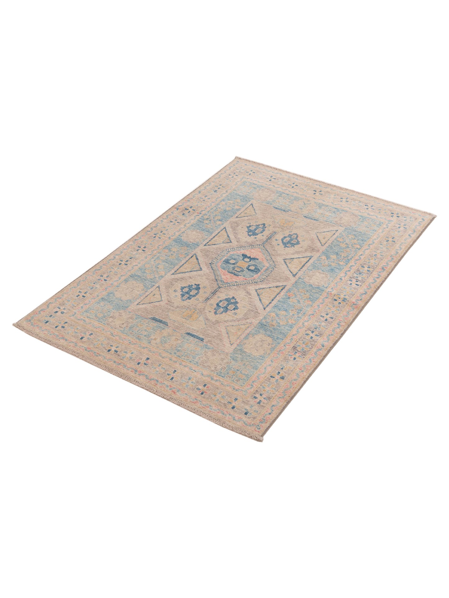 Anadol Oushak Burhan Brown Blue 4x5.11 Hand Knotted Rug