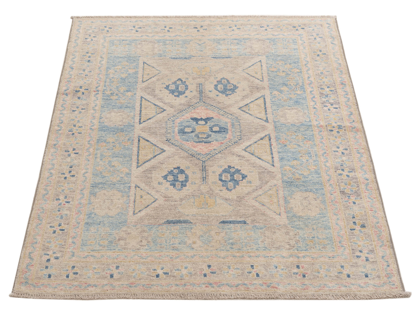 Anadol Oushak Burhan Brown Blue 4x5.11 Hand Knotted Rug