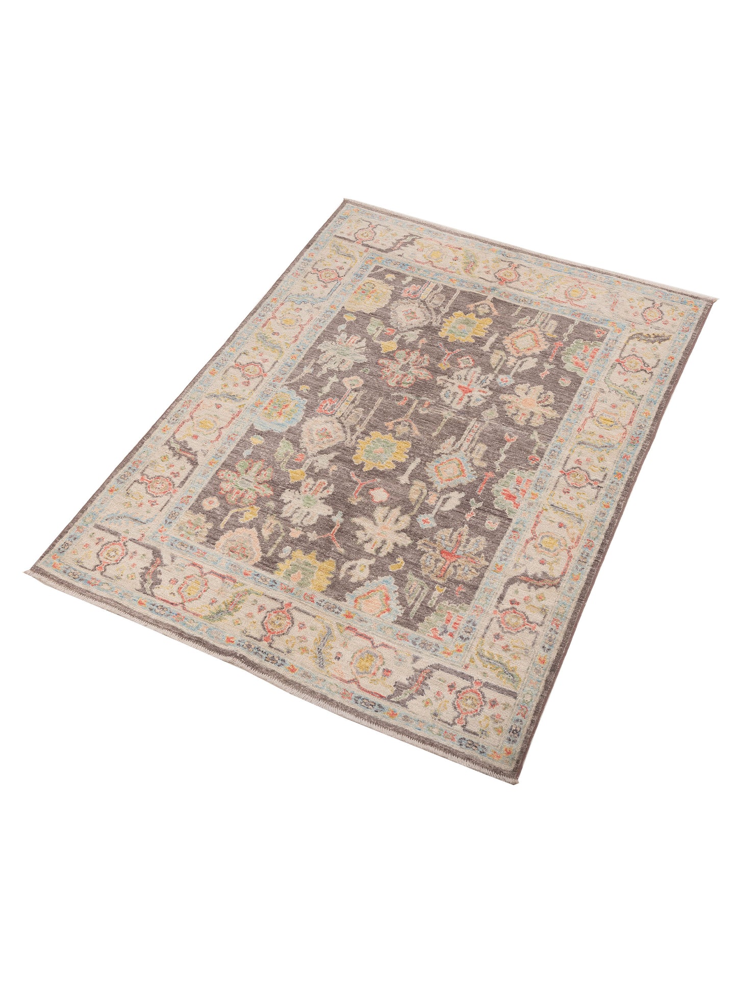 Anadol Oushak Doruk Brown Ivory 4.8x6.4 Hand Knotted Rug