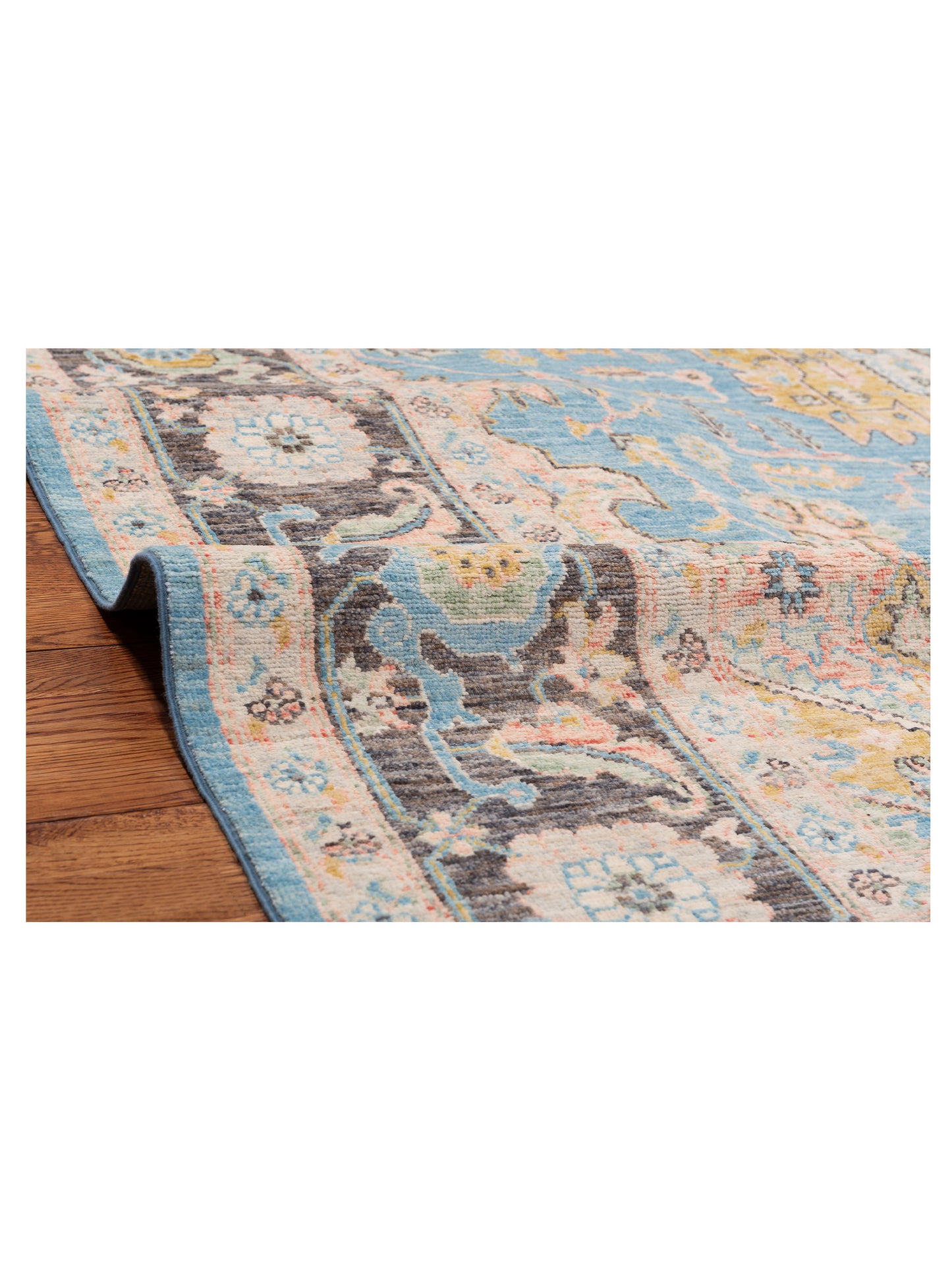 Anadol Oushak Evra Blue Brown 7.10x9.11 Hand Knotted Rug