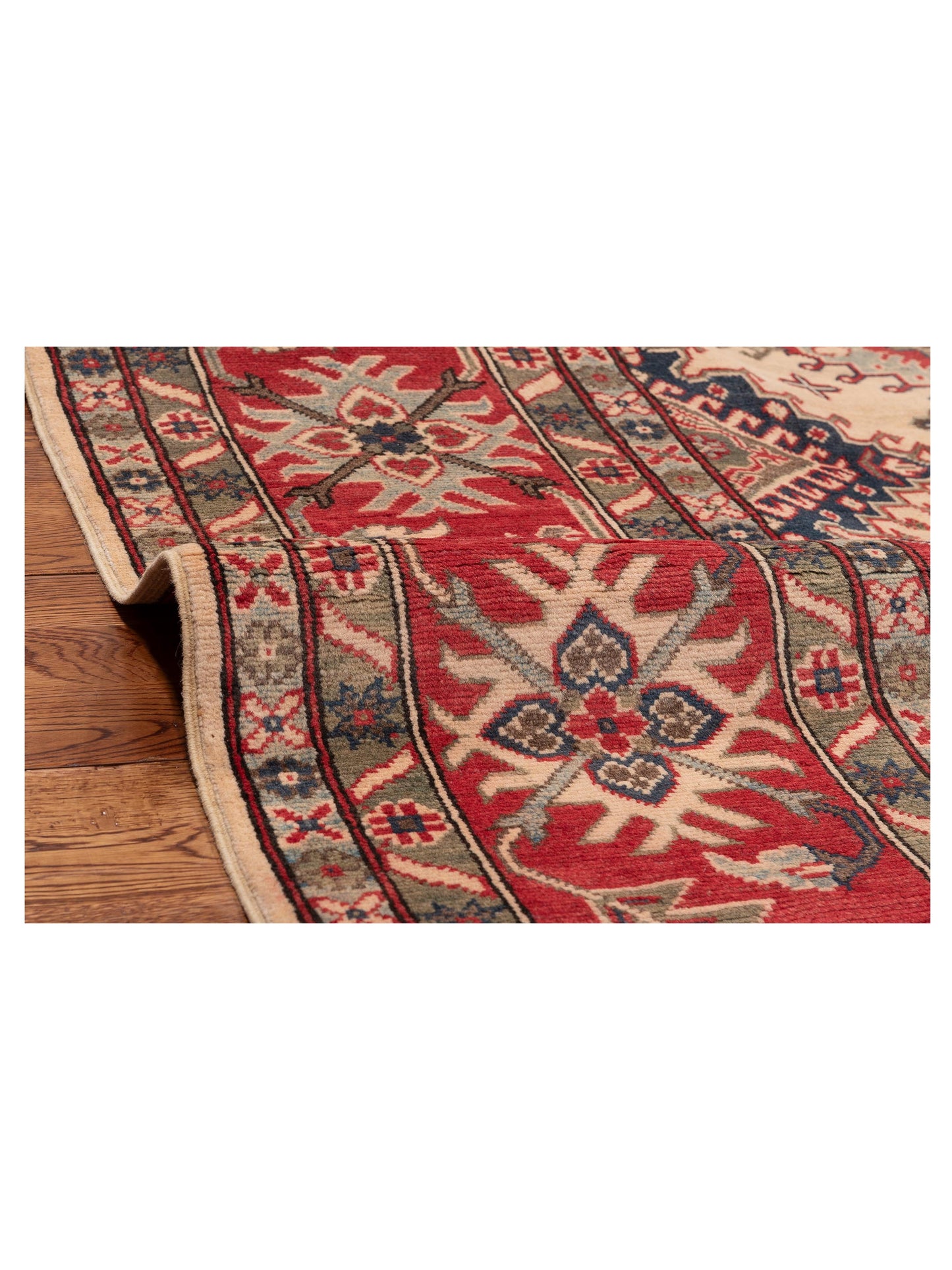 Kazak 151314 Ivory Red 7.10x9.11 Hand Knotted Rug