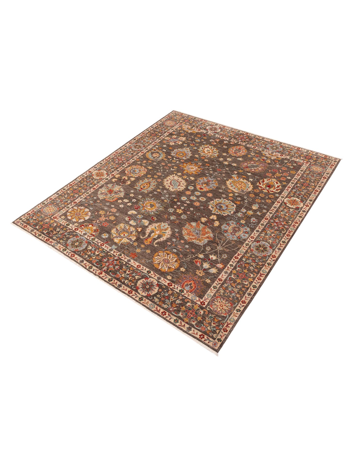 Elvan Hatmi Brown Brown 8.4x9.7 Hand Knotted Rug