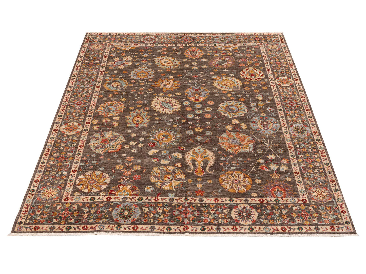 Elvan Hatmi Brown Brown 8.4x9.7 Hand Knotted Rug