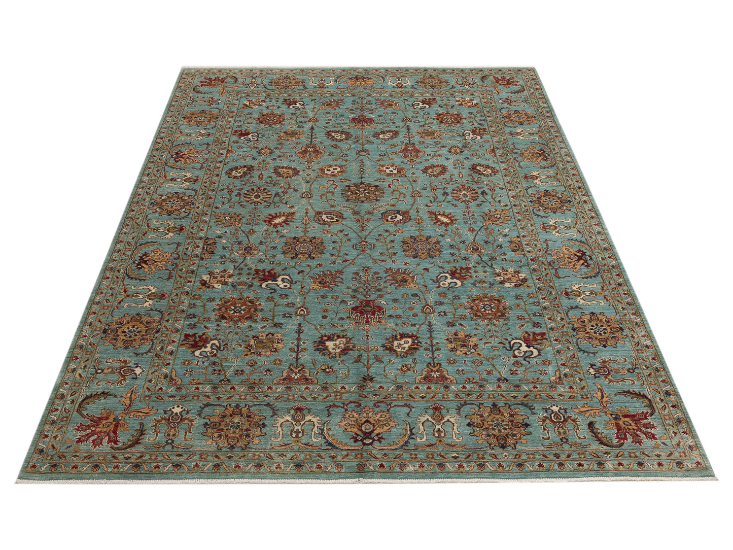 Sultan 151485 Turquoise Turquoise 9x12.4 Hand Knotted Rug