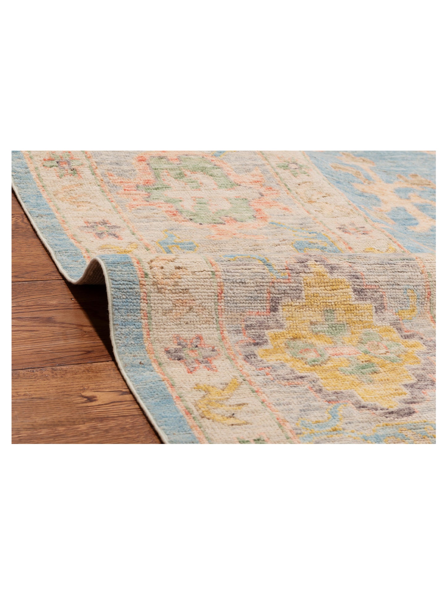 Anadol Oushak Selam Light Blue Cream 10x13.7 Hand Knotted Rug