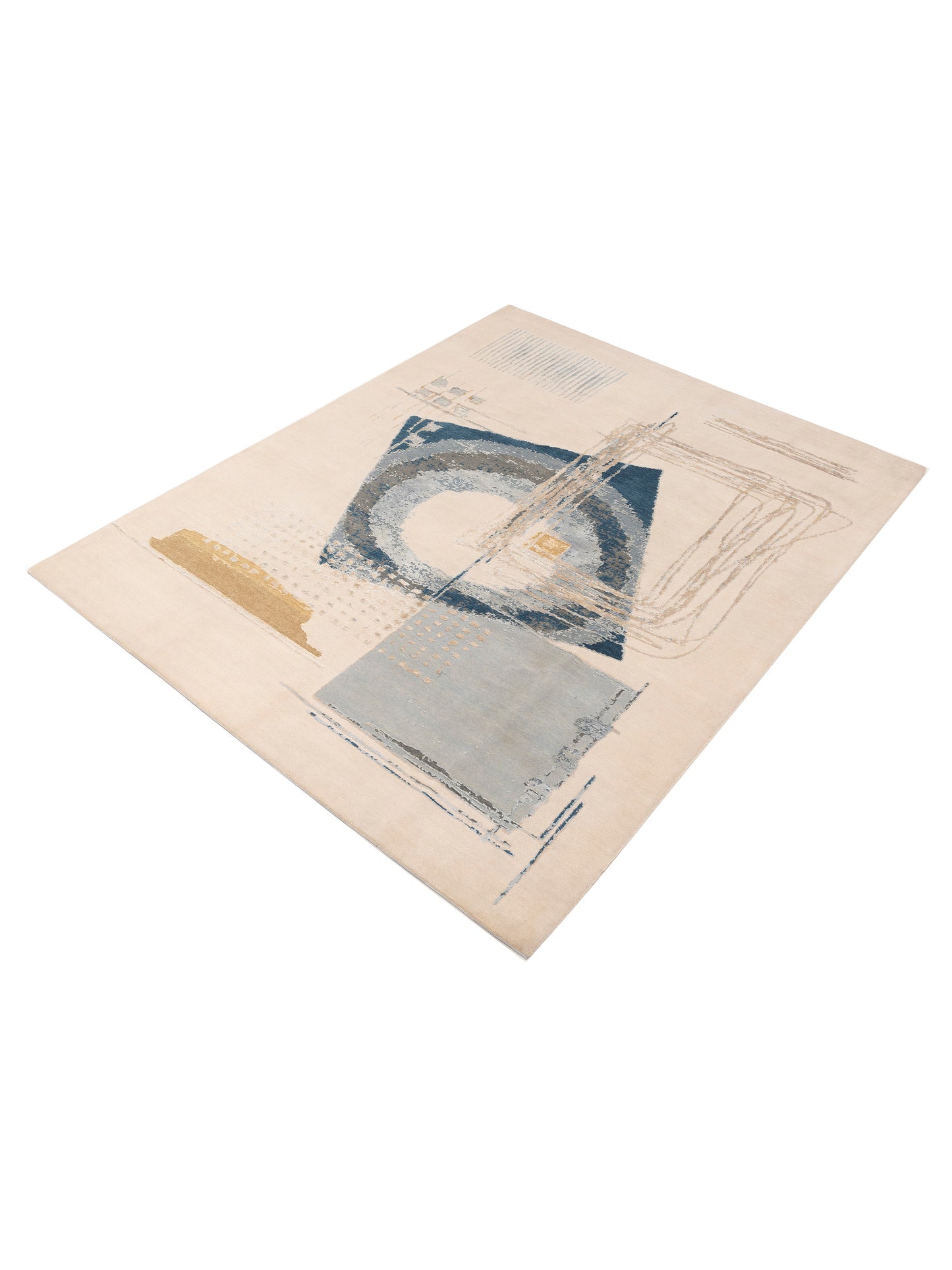 Dazzling 151874 Ivory Blue 8.1x10.1 Hand Knotted Rug